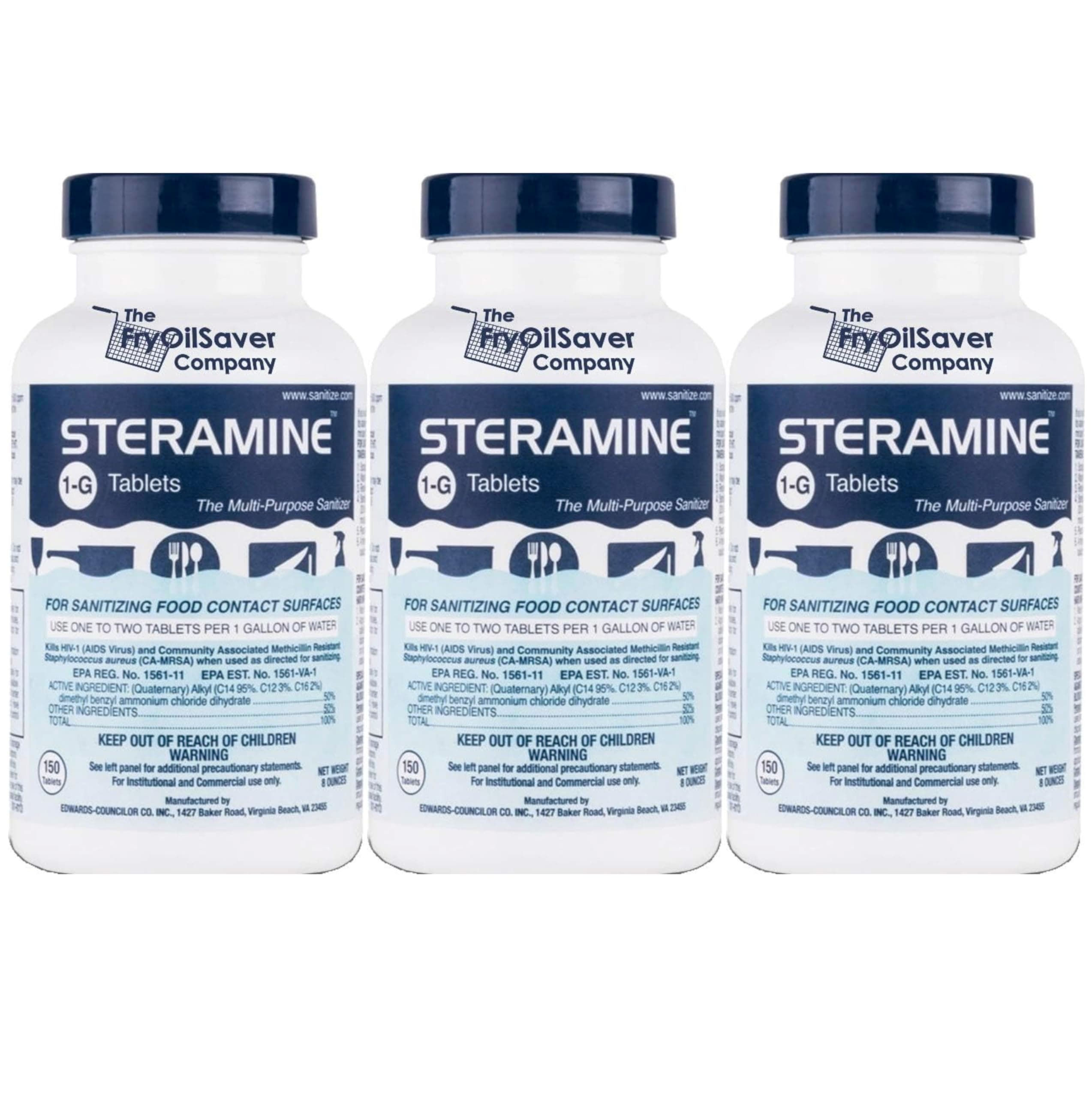 Steramine TESTEL Quaternary Sanitizing Tablets - 150 Sanitizer Tablets per bottle, 3-Bottles