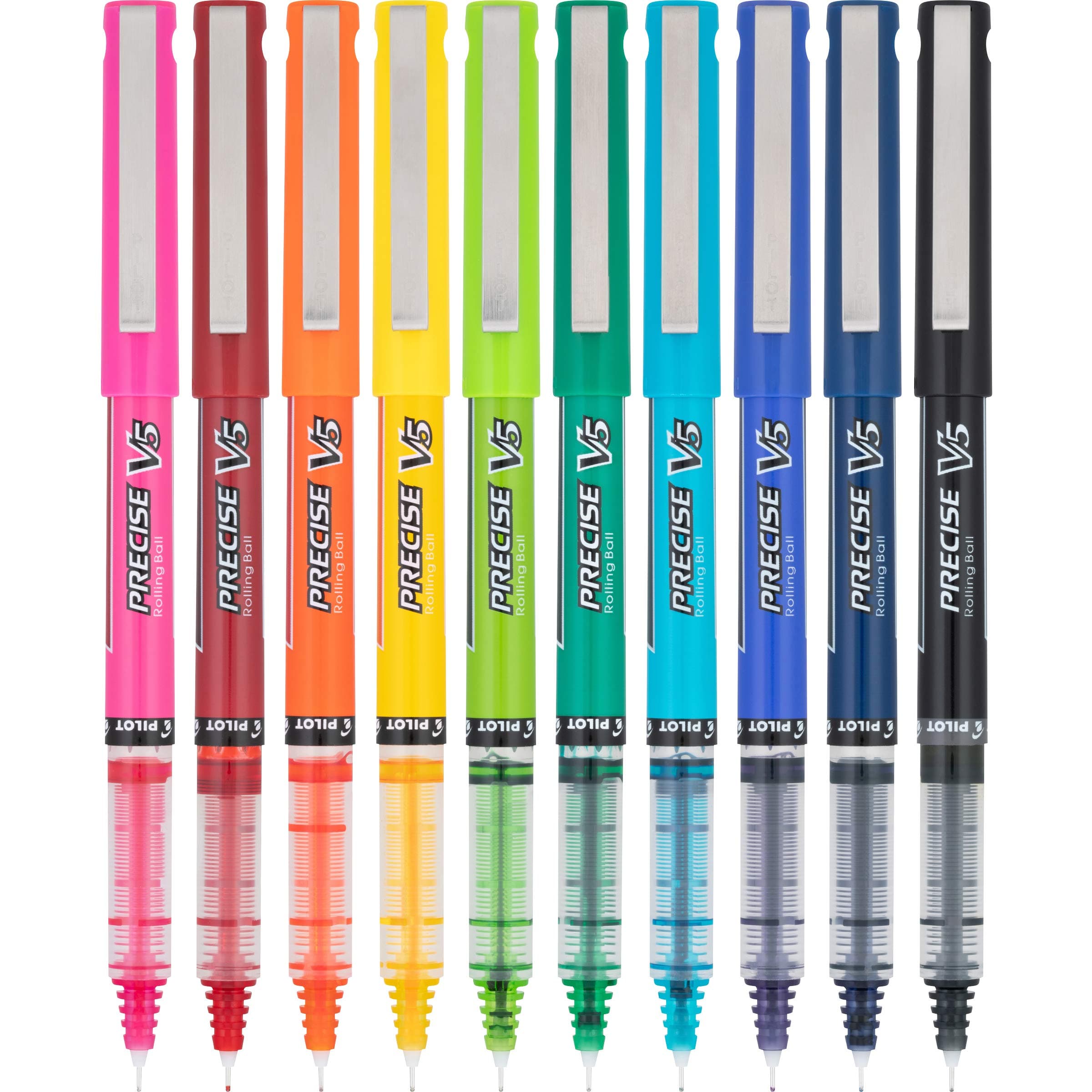 Precise V5 Stick Rolling Ball Pens, Extra Fine Point 0.5mm, 10 Colors (12562)
