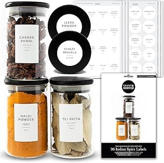 SAVVY & SORTED Spice Labels, 96 South Asian Spice Jar Stickers - Waterproof Kitchen Pantry Labels for Organizing Indian Spices