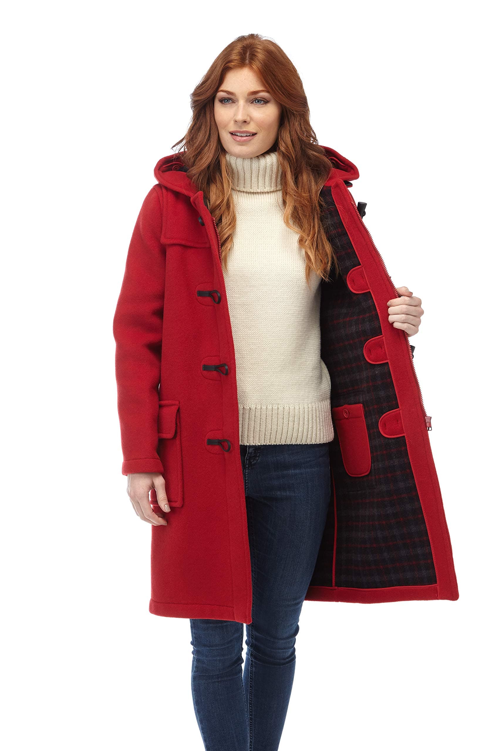 Womens Long Duffle coats Red 16