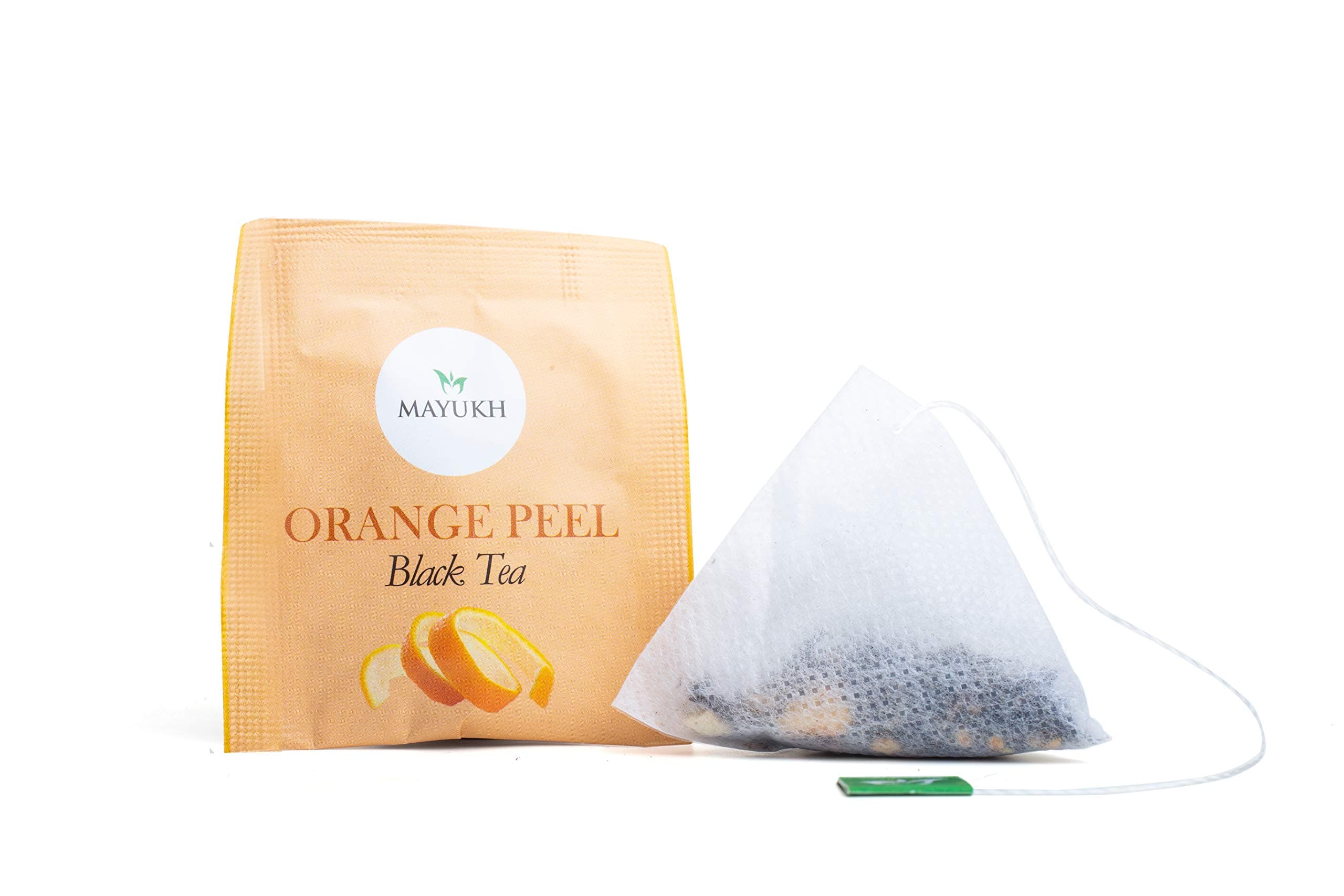 Mayukh - Orange Peel Black Tea Bags (10 Pcs) | Whole Leaf Tea | 100% pure 2nd flush Darjeeling tea | Loose leaves | Pyramid tea bags | Loose leaf tea | Biodegradable tea bags