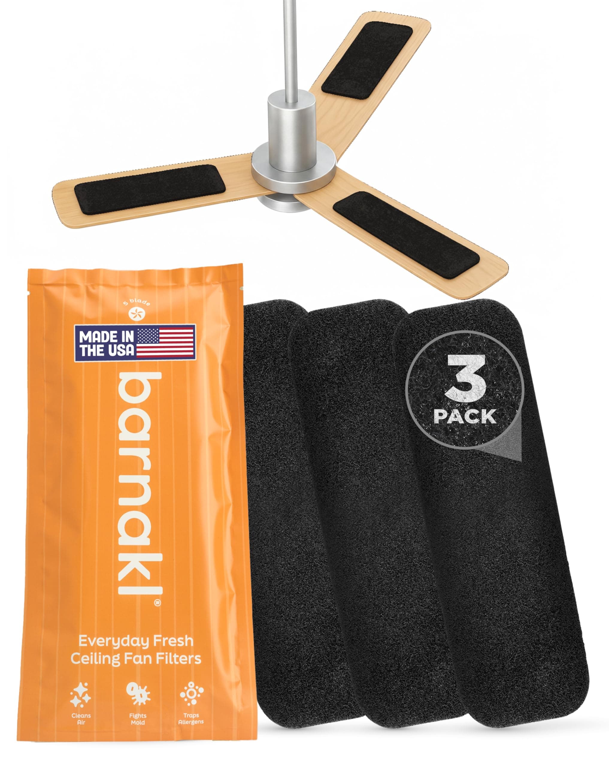 Barnakl - Ceiling Fan Filters | Coconut Shell Activated Carbon Filter | Easy to Stick Universal Ceiling Fan Air Filters | Ceiling Fan Blade Filters