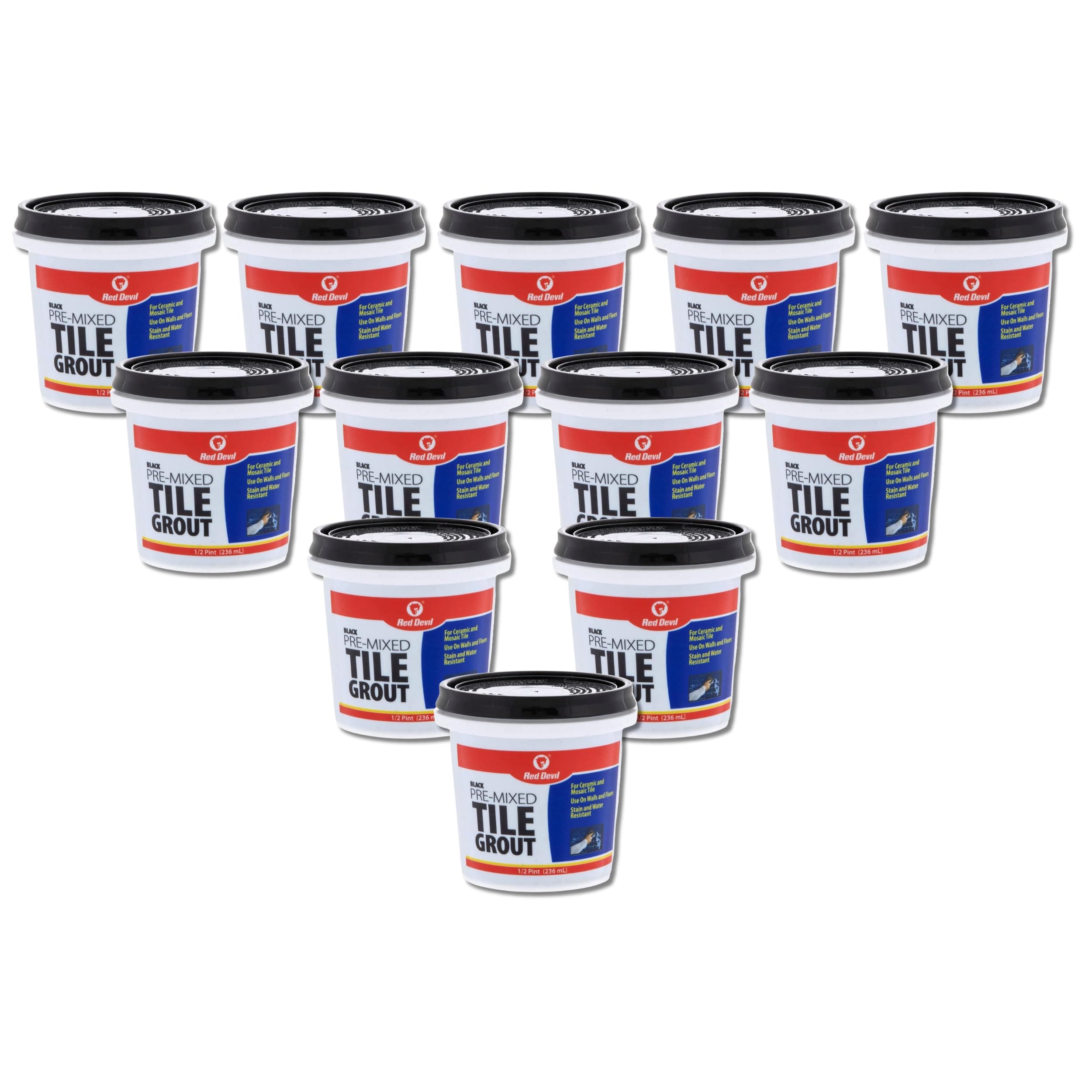 042260 Pre-Mixed Tile Grout - Professional Quality, Excellent Adhesion, Ideal for Wall & Floor Use - 1/2 Pint, Black, Pack of 12, Made in USA