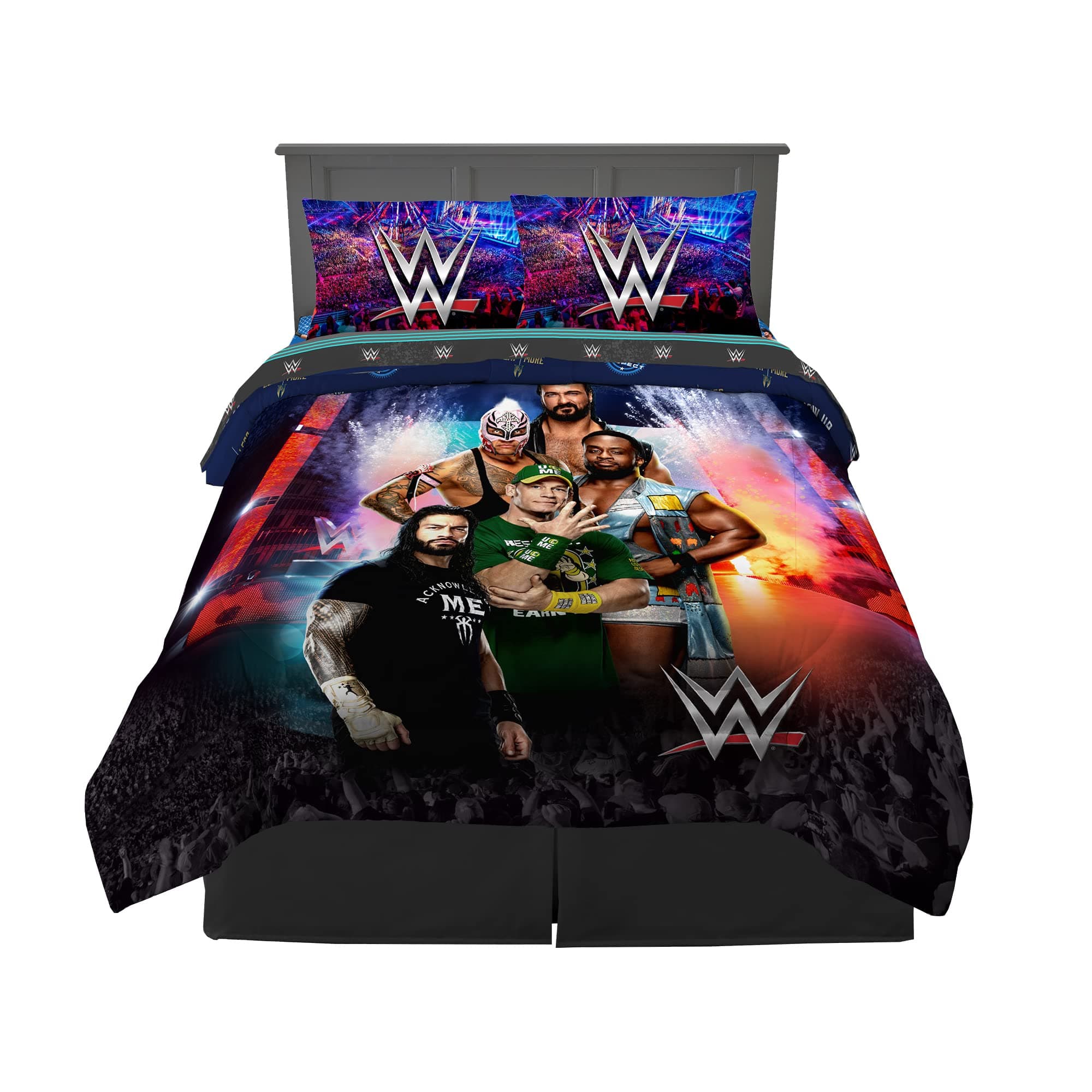 Kids Bedding Super Soft Comforter and Sheet Set, 5 Piece Full Size, WWE