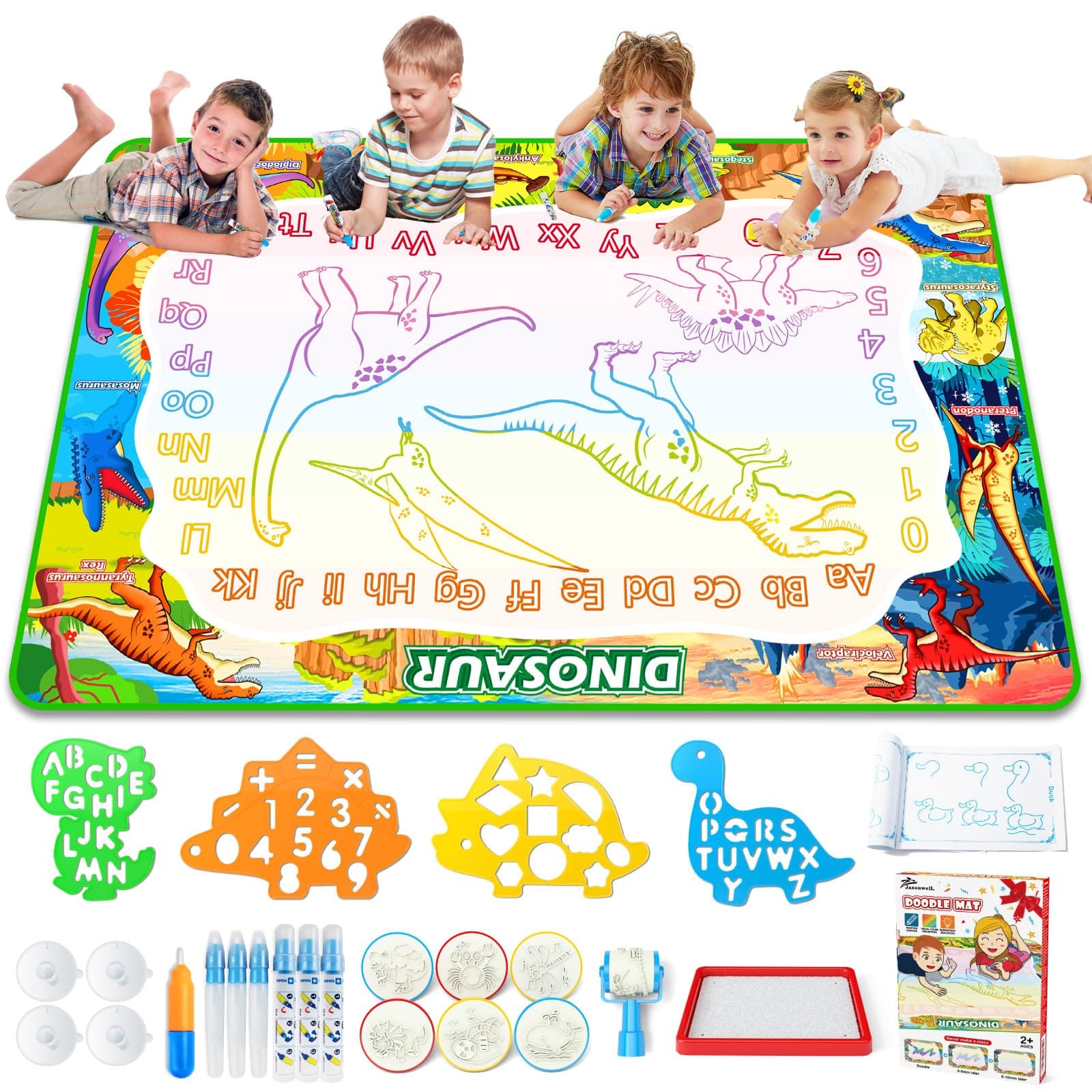 Jasonwell Aqua Water Doodle Mat 60x40 Inches Large Magic Drawing Doodling Mat Coloring Mat Educational Toys Christmas Birthday Gifts for Kids Toddler Boys Girls Age 2 3 4 5 6 7 8 Year Old (Dinosaur)