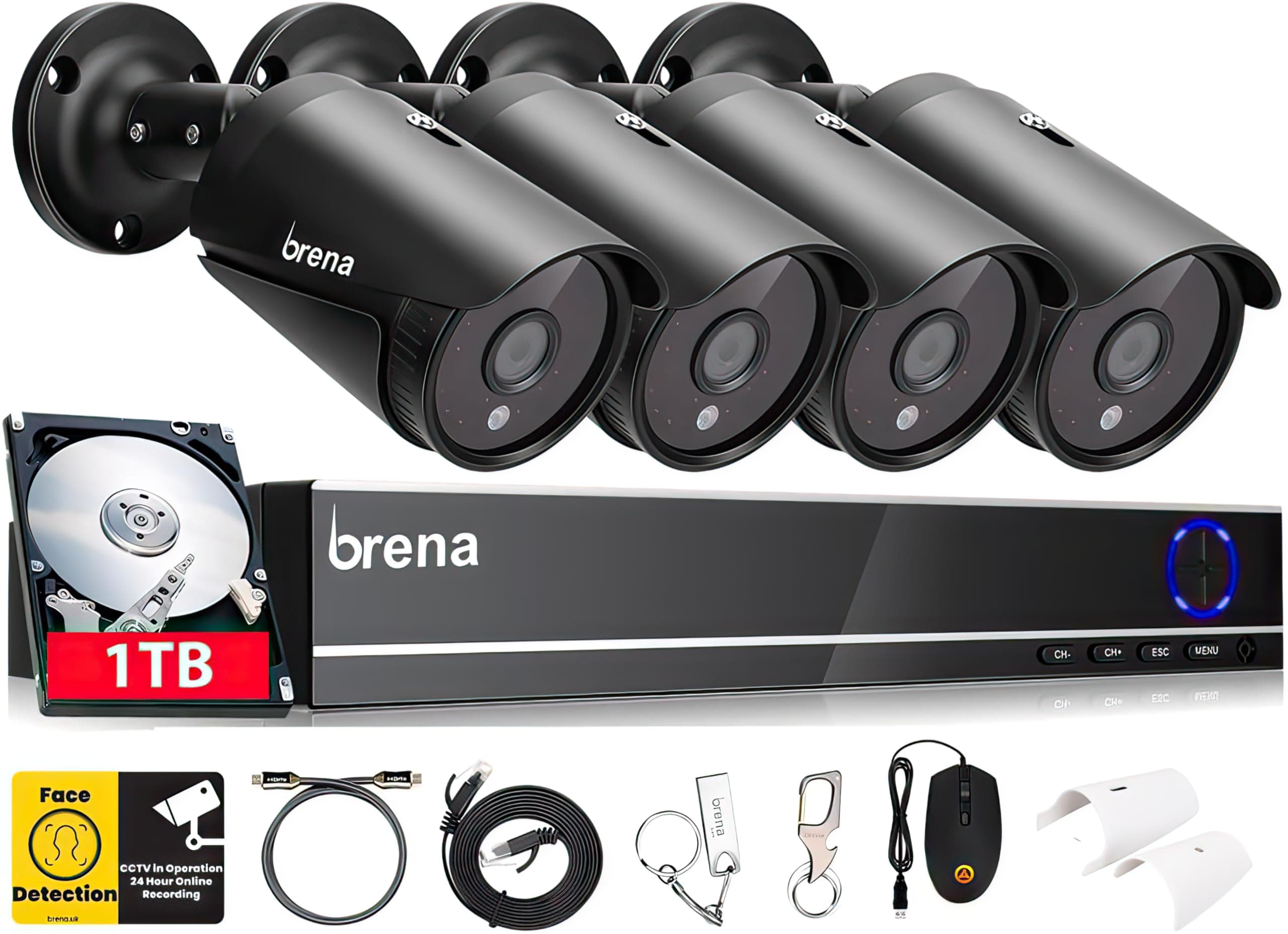 Brena CCTV Camera Systems, 8 Channel Face & Vehicle Detection Security System, Full HD 5MP Cameras & 5mp DVR Outdoor, Home Security Camera System, Motion Detection, Email & APP Alert, CCTV Kit