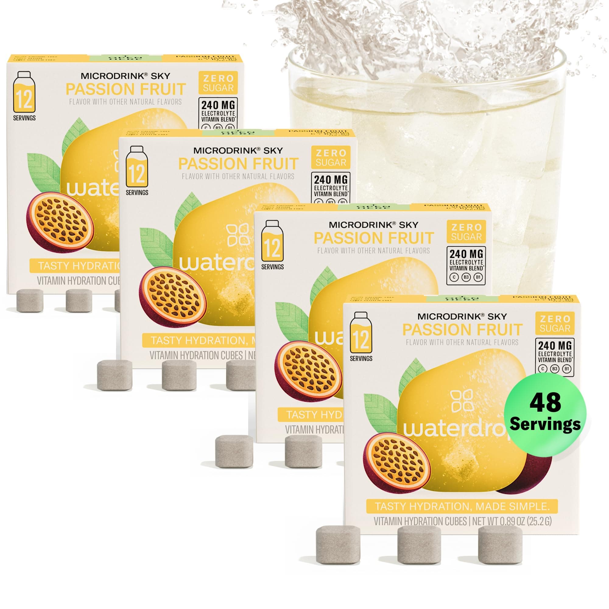 Waterdrop Hydration Cubes with Vitamin C, B Vitamins, and Electrolytes, Passion Fruit Flavor, Flavored Water Enhancer Cubes for Still & Sparkling Water, Low Calorie, Sugar Free, 48 Count