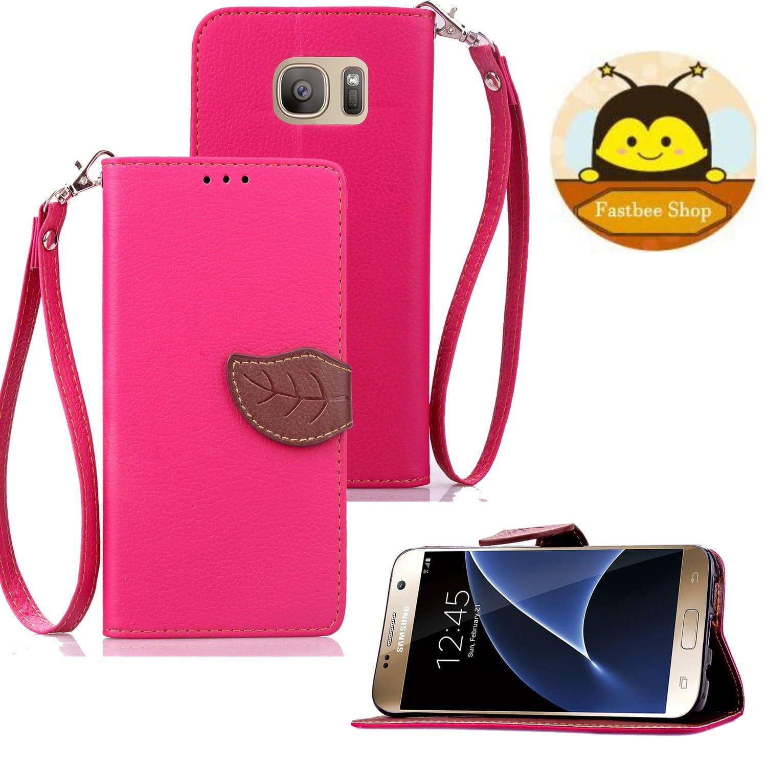 Galaxy S7 Case,Galaxy S7 Wallet Case,Fastbee Leather Wallet Case With Credit Card Holder for Samsung Galaxy S7 Rose Red