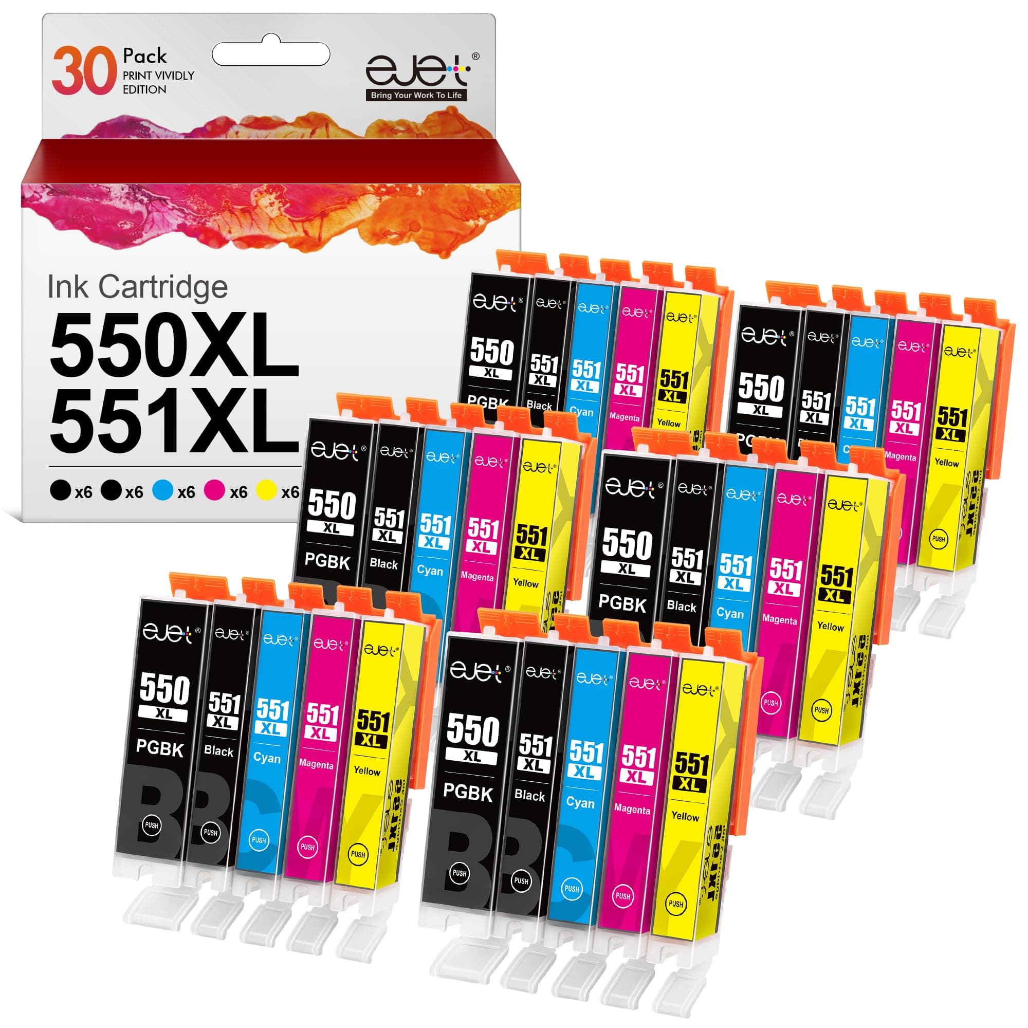 550XL Replacement for Canon PGI-550 CLI-551 Ink Cartridges Compatible for Pixma iP7250 MG5650 MX925 iX6850 MG5550 MG5450 MG6650 MX920 MG5400 MG6450 MG7500 (Black Cyan Magenta Yellow, 30-Pack)