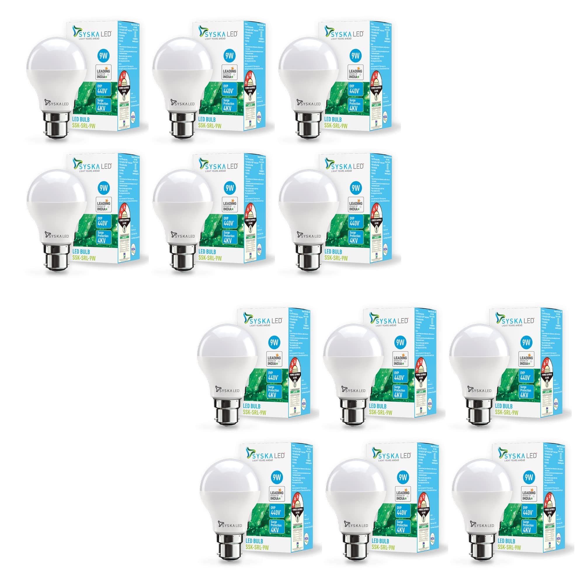 Ssk-Srl-9W-Base B22D 9-Watt Unbreakable Led Bulb (Pack Of 12, Cool Day Light)