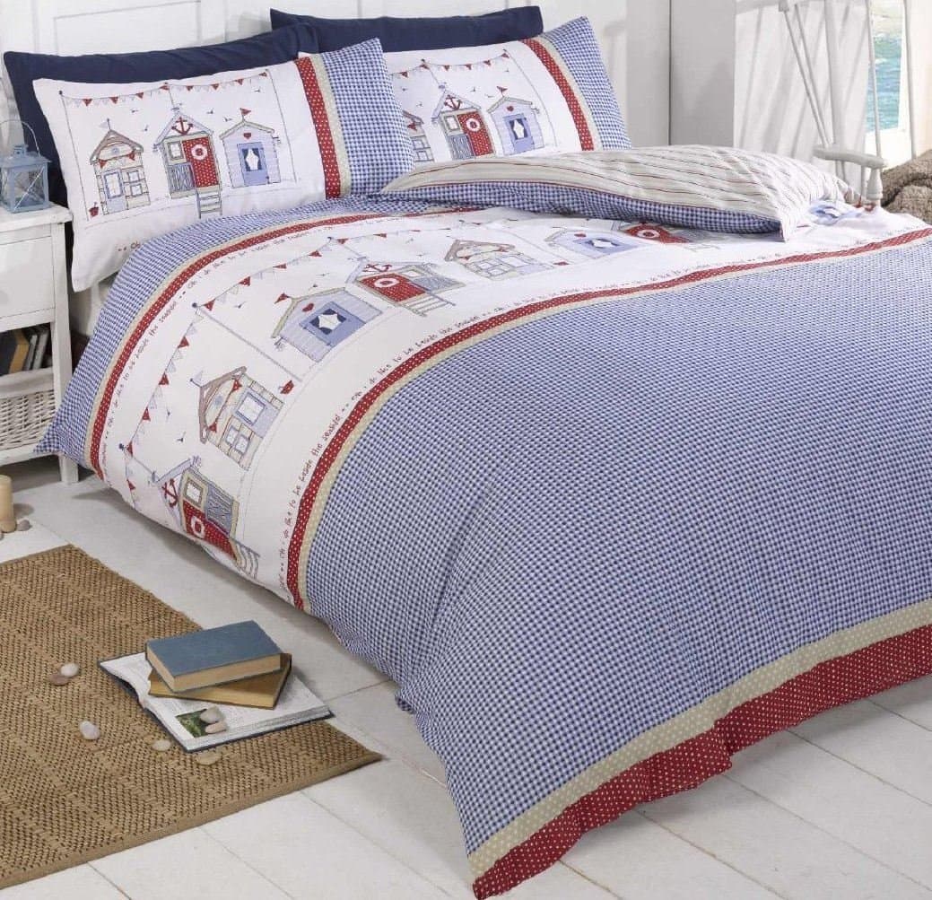 Hallways Beach Huts King Bed Size Gingham Check Blue Red White Duvet Cover Quilt