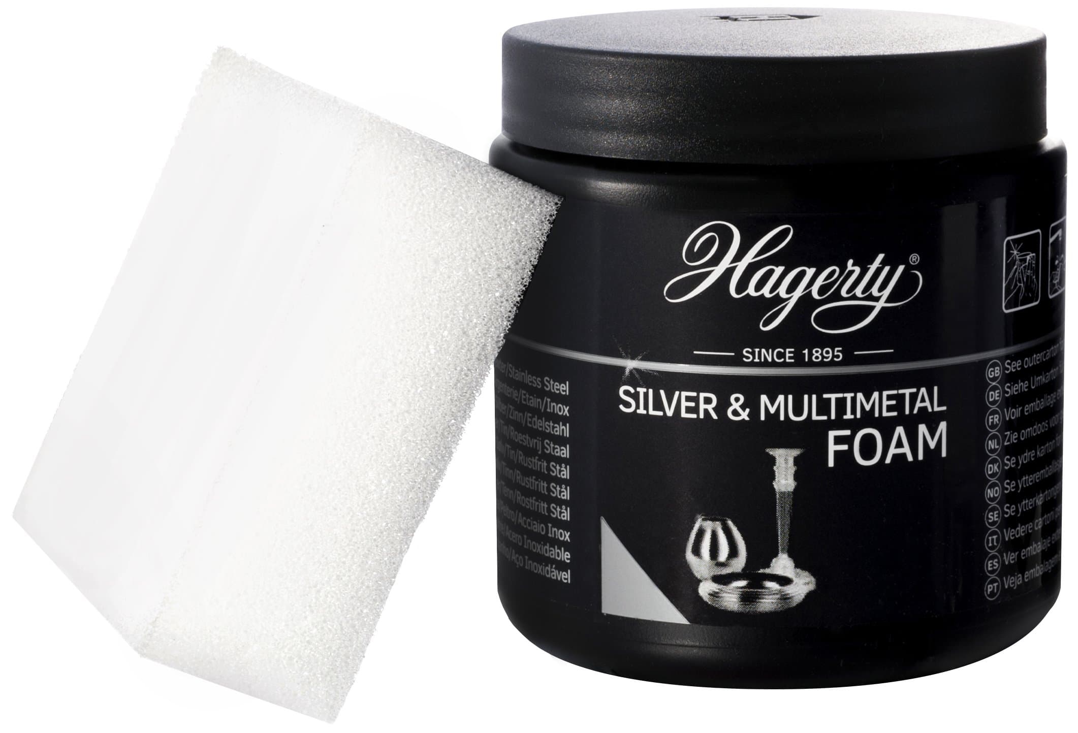 Hagerty Silver Foam 185g I Effective Silver Care Foam Paste for Silver and Silver-Plated Metal Pewter Stainless Steel Chrome I Silver Cleaner Paste for Renewed Shine I Incl. Sponge