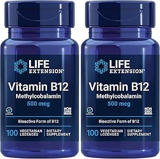 Life Extension Vitamin B12 Methylcobalamin 500mcg - Vitamin B12 Supplement for General Energy and Brain Health - SugarFree Vegetarian Lozenges Dissolve in Your Mouth/Once Daily - 100 Count (Pack of 2)