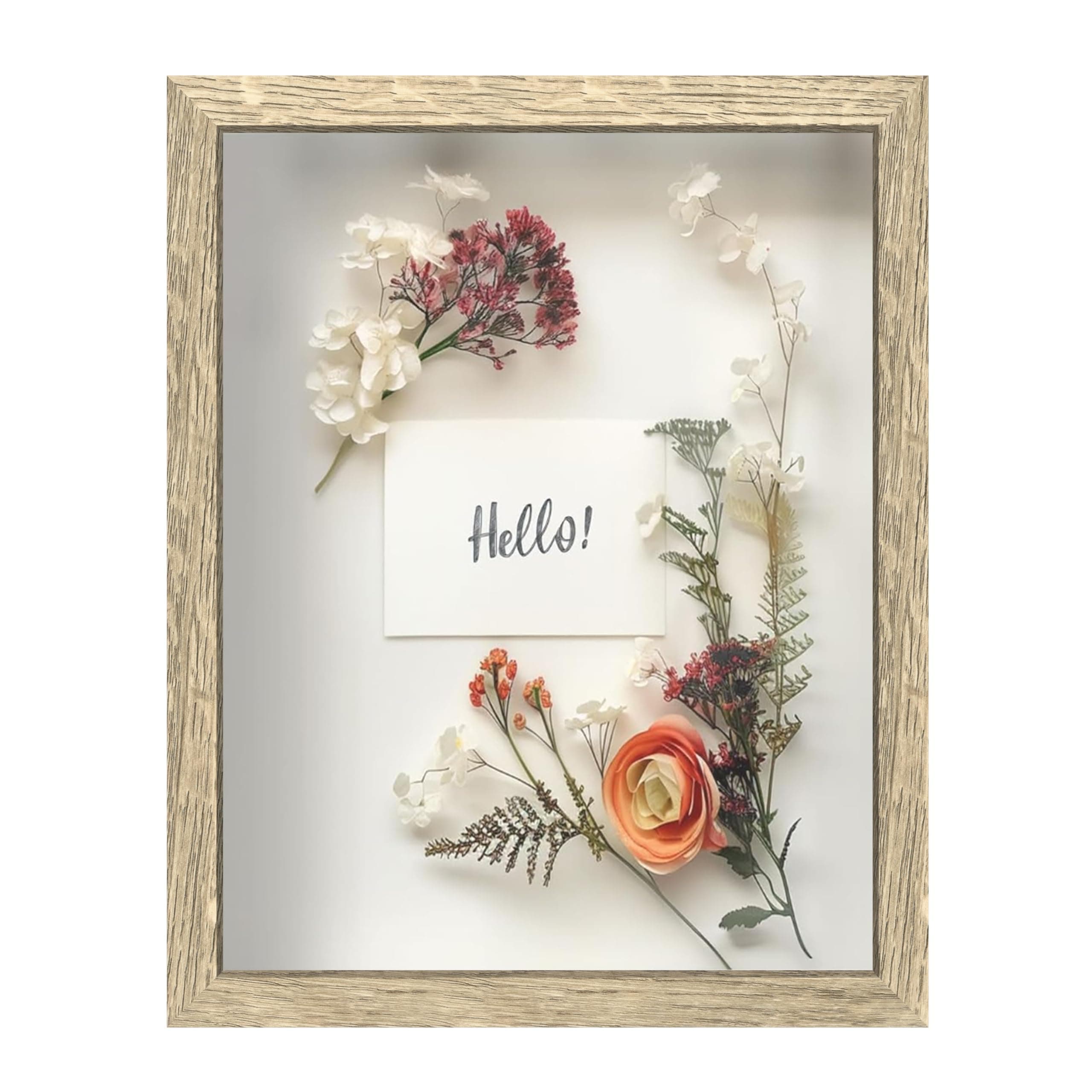 FrameWorks 11x14 Driftwood Wooden Shadow Box Frame – Soft Felt Back, Tempered Glass, and Included Elegant White Ball Push Pins