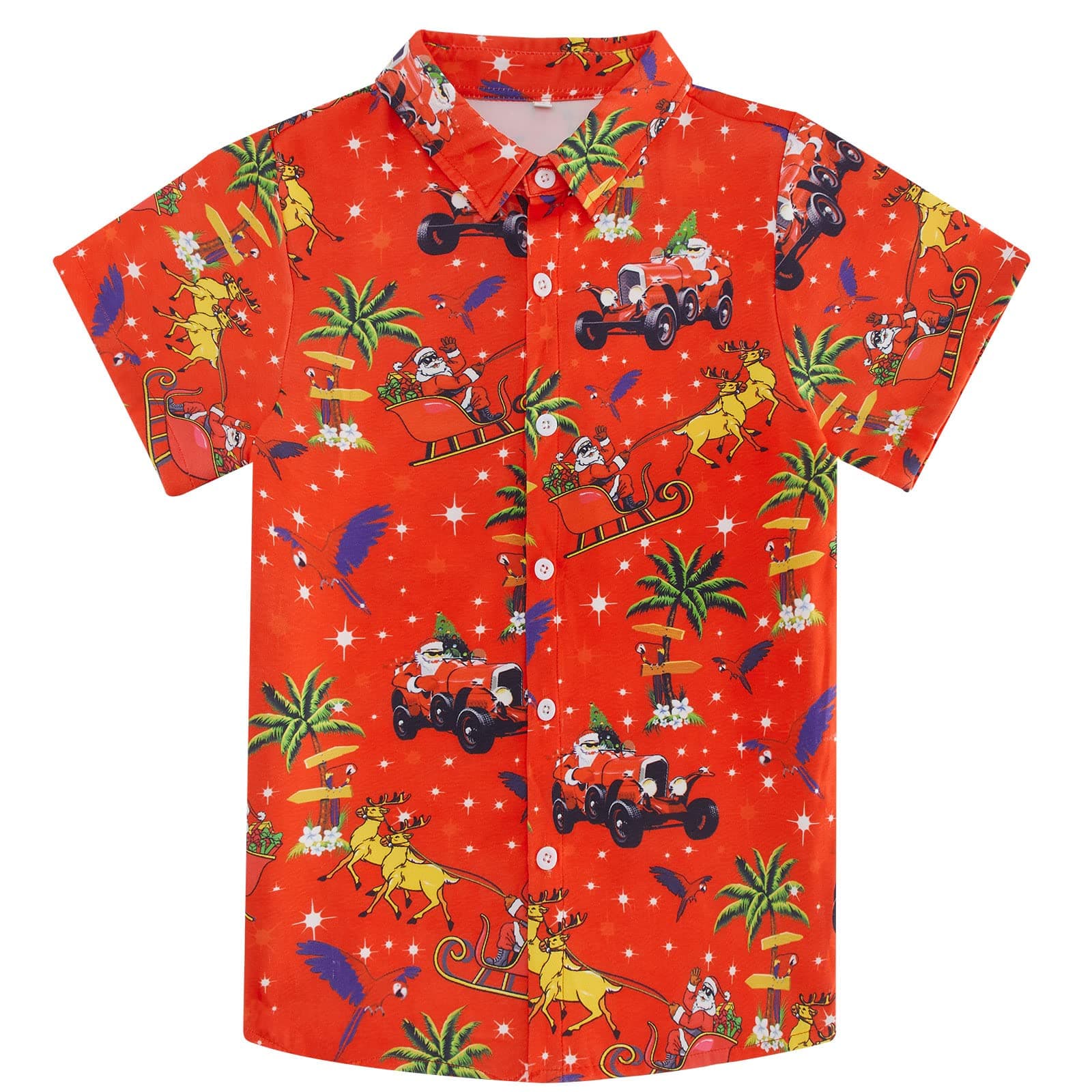 uideazone 2-10 Years Boys Button Down Shirts 3D Graphic Hawaiian Aloha Short Sleeve Dress Shirt Tops