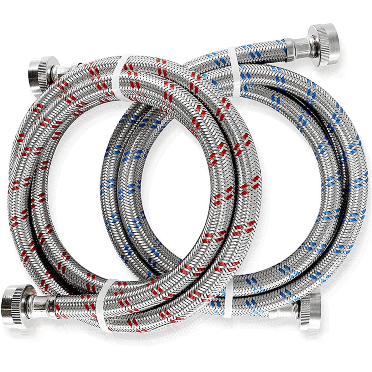 Washing Machine Hoses, 2 PACK 6ft Washer Hose Burst Proof- Stainless Steel Braided Laundry Hose Hot and Cold Water Supply Hoses for Washing Machines (1/2" NPT connections)