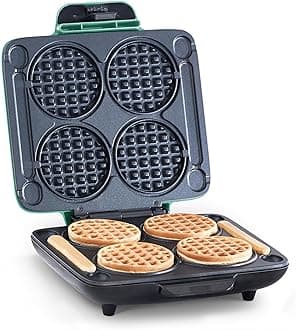 Multi Mini Waffle Maker- Quad Waffle Maker for Family Breakfasts - Dual Nonstick Heating Plates & Easy-Release Surface - Compact & Fast-Heating - Aqua