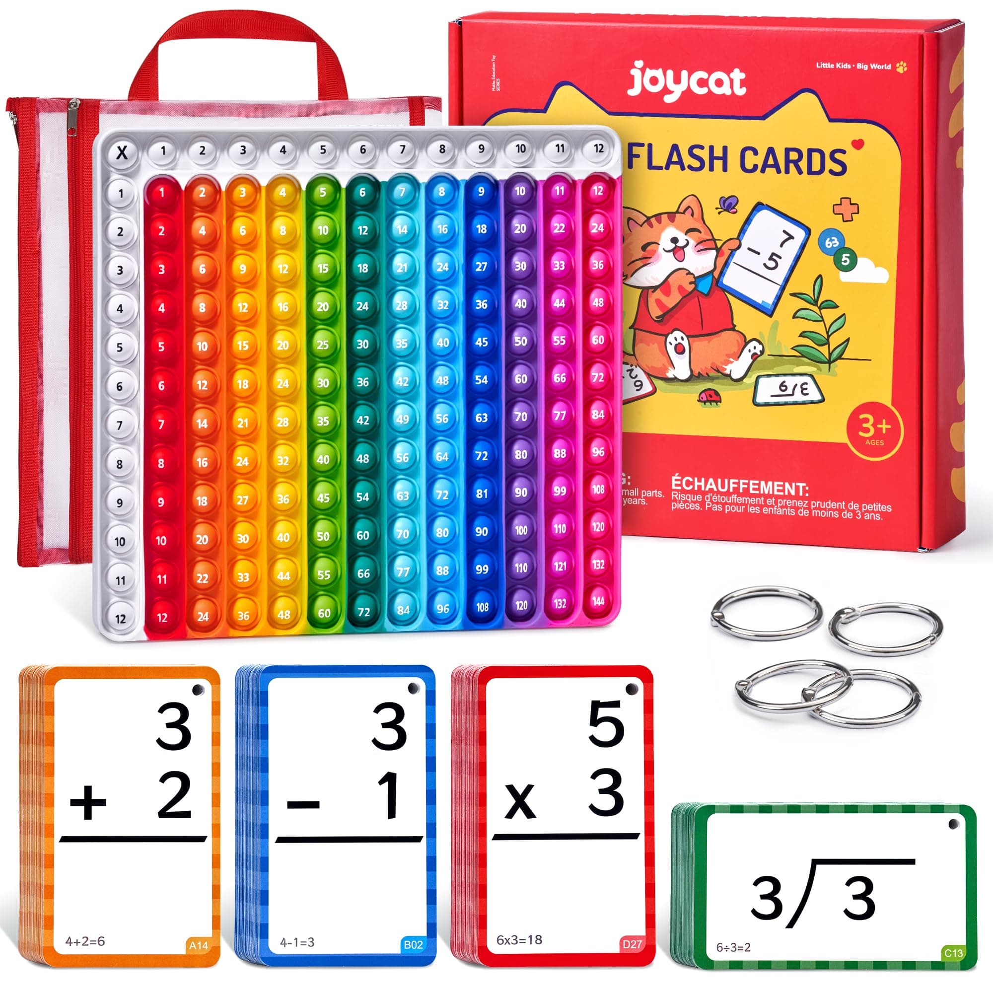 JoyCat Math Flash Cards and Chart for Kids Ages 4-8, 288 Double-Sided Flash Cards for Addition, Subtraction, Multiplication & Division, Interactive Math Learning Tool for Homeschool and Classroom