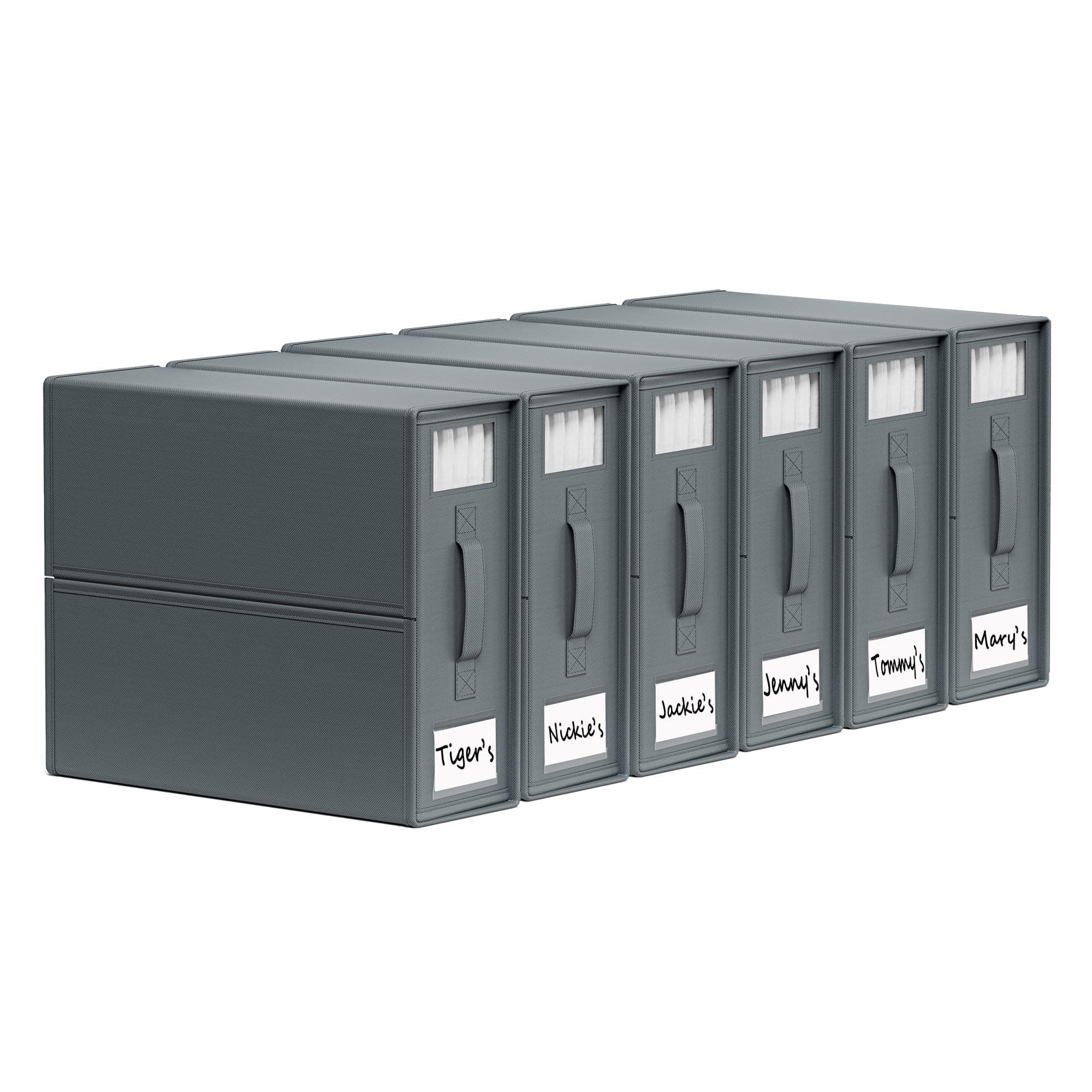 SUOCO SheetCube Bed Sheet Organizers and Storage 6 Pack, Foldable Linen Closet Organizer with Window and Label, Bedding Folder Storage Box Container for Blanket, Duvet Cover Set, Bed Sheet Set - Grey