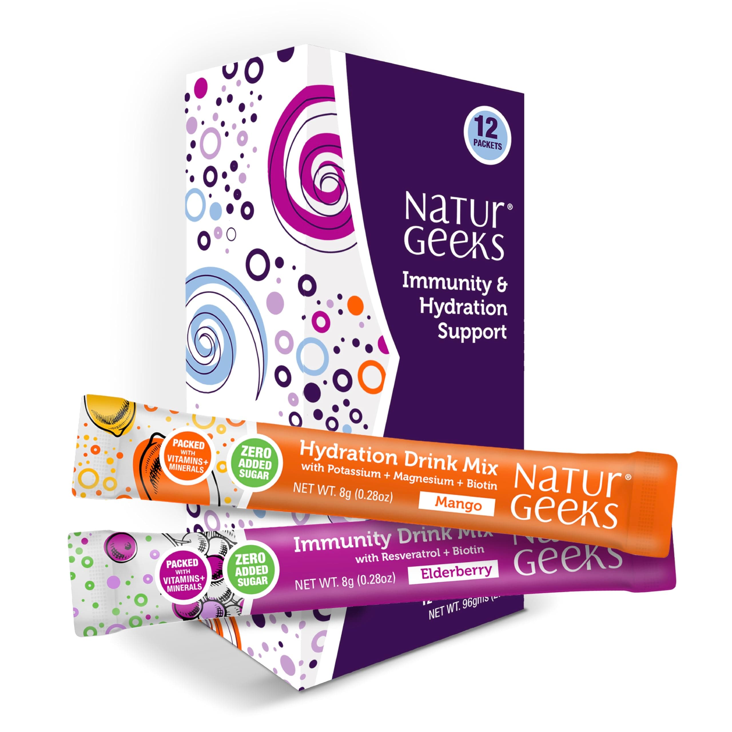 NutraGeeks Vegan Electrolytes Powder Packets – Sugar-Free Electrolytes for Instant Hydration – Hydration Powder with Elderberry & Mango Flavors – No Sugar, 12 Servings