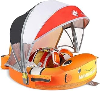 Mambobaby Baby Pool Float with Canopy Inflatable Infant Float with Tail Solid Upgrade Soft Waterproof Skin-friendly Mambo Baby Swimming Float for 3-24 Months Baby Boys Girls Clown Fish