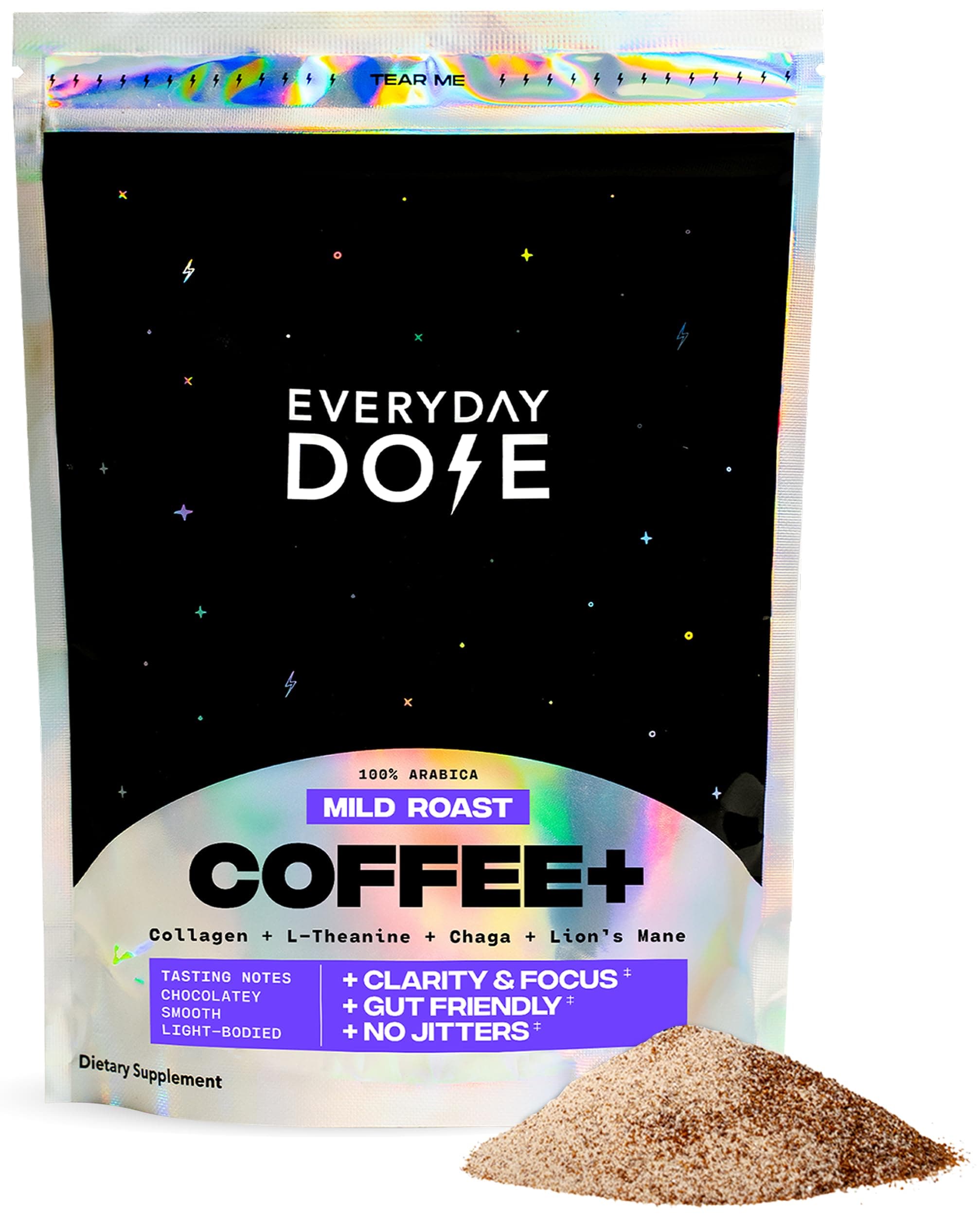 Premium Adaptogenic Mushroom Coffee with Grass-Fed Collagen, Chaga, Lions Mane & L-Theanine for Better Focus, Energy, Digestion, Skin, and Immunity 30 Servings