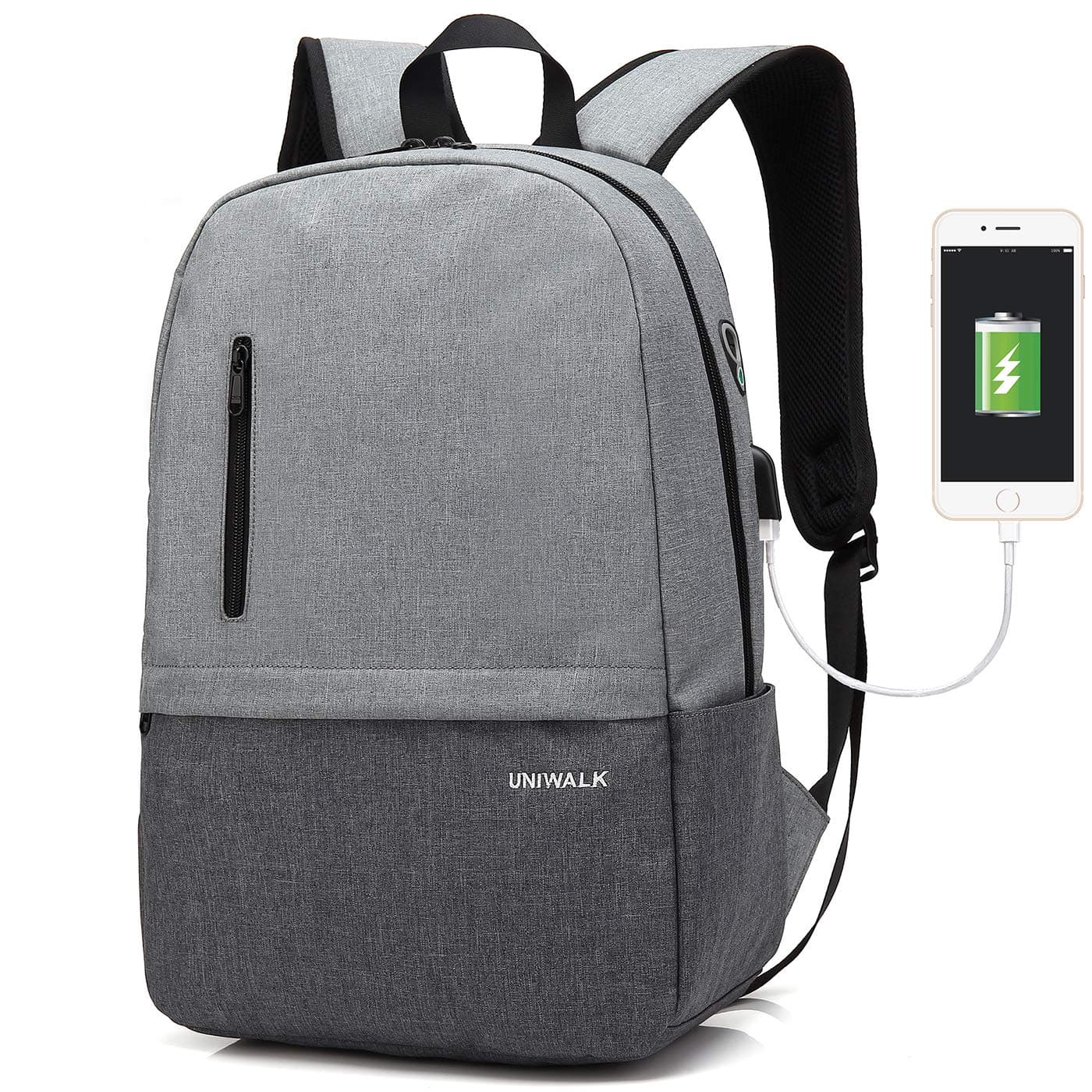 Laptop Backpack, Waterproof School Backpack With USB Charging Port For Men Women, Lightweight Anti-theft Travel Daypack College Student Rucksack Fits up to 15.6 inch Computer(Gray)