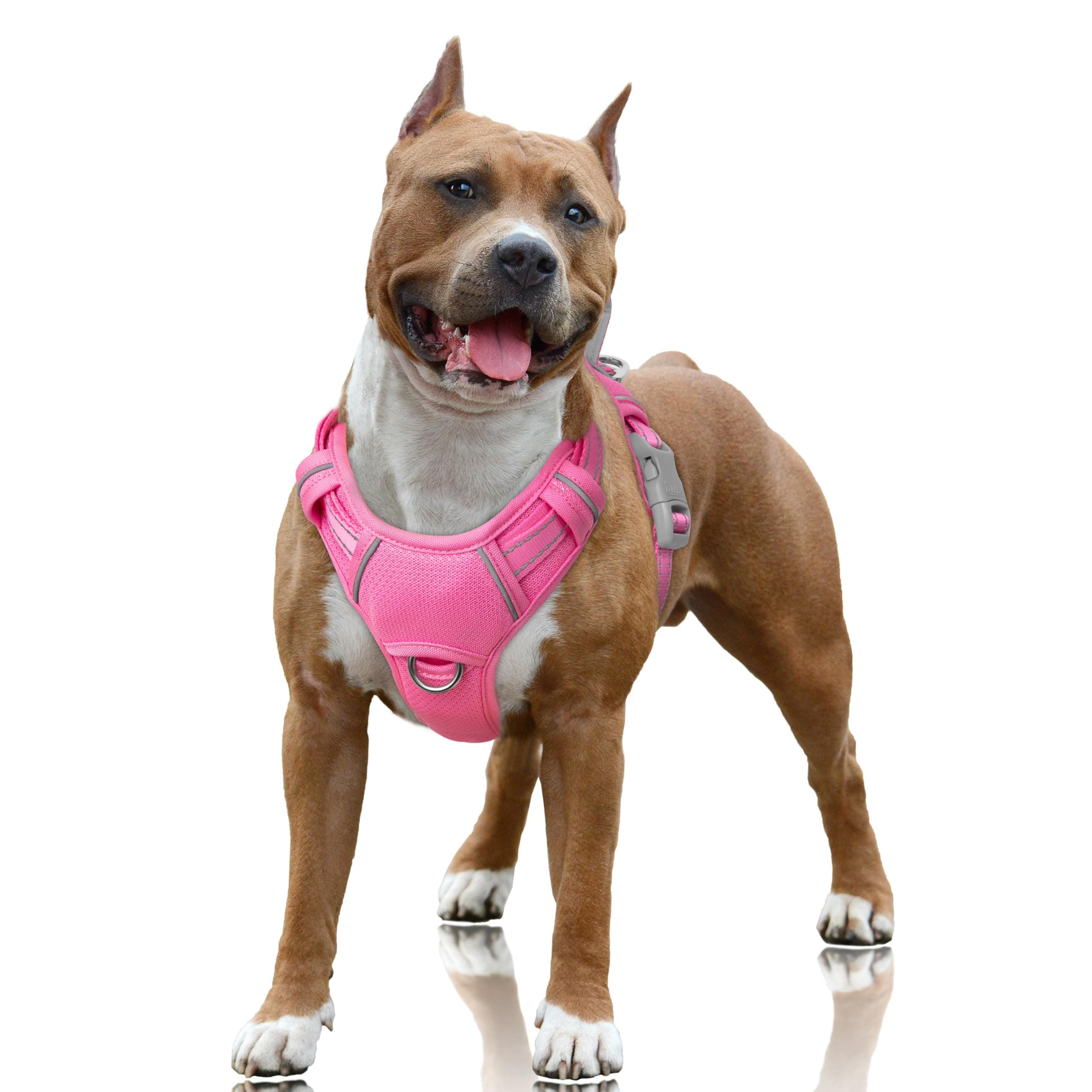 BARKBAY No Pull Dog Harness Large Step in Reflective Dog Harness with Front Clip and Easy Control Handle for Walking Training Running with ID tag Pocket(Pink,L)
