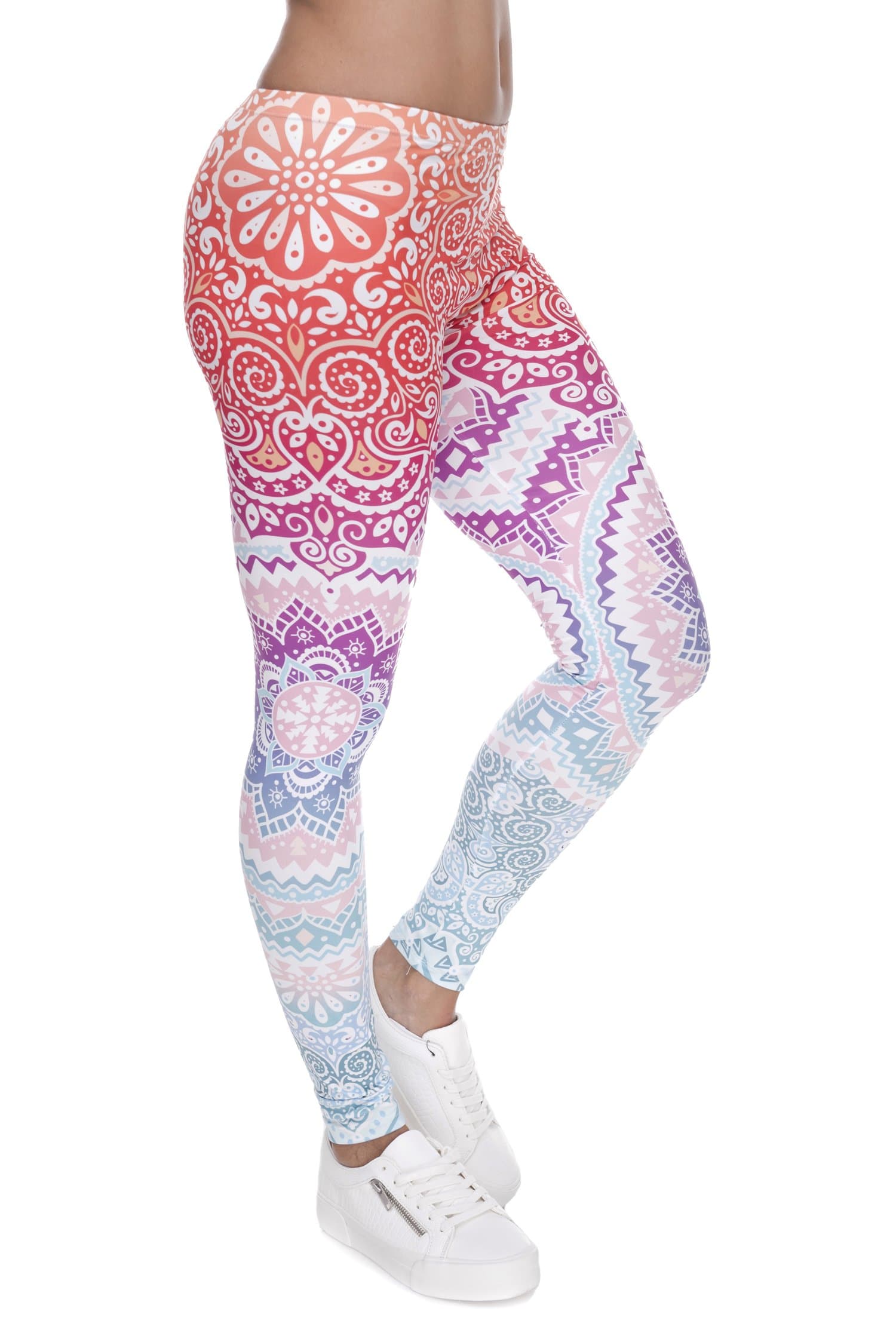 Basic Printed Leggings Super Stretch Buttery Soft Pants for Women Girls One Size-Fit XS-L Aztec Round Ombre