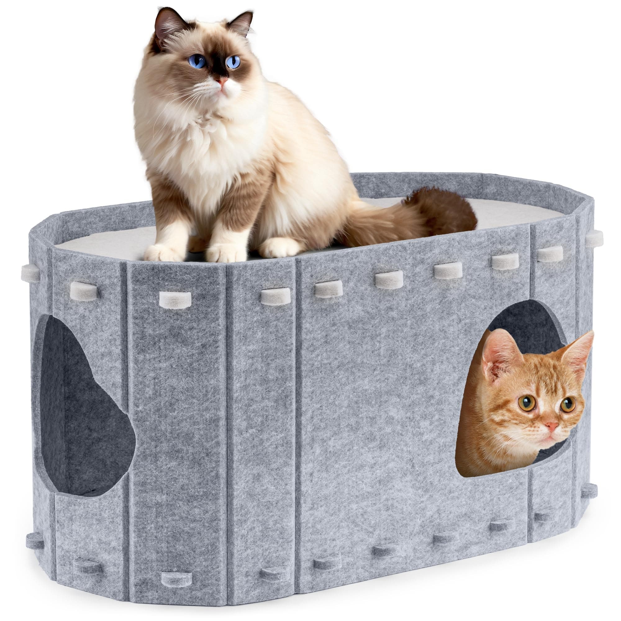 Cat Bed for Indoor Cats, Foldable Felt Cat Cave, Cat Tunnel Enclosed Bed Cat House for Large & Multiple Pet Cats Up to 10 kg, Scratch Resistant Cat Condo, Cat Hideaway