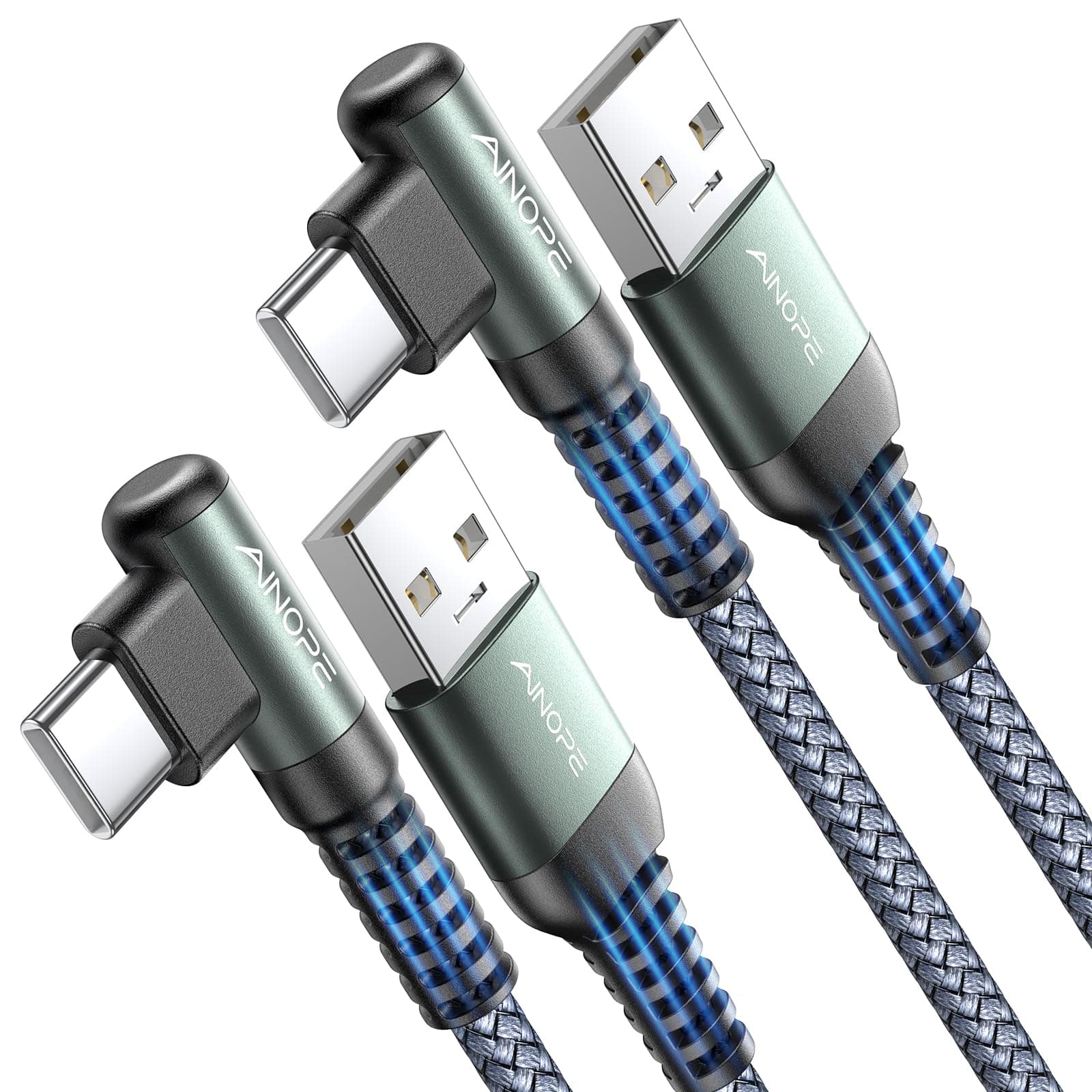 AINOPE AP544-1M 2-Pack USB C Cord 3.1A Fast Charge, [3.3FT+3.3FT] USB to USB C Cable Right Angle, Durable Nylon Braided USB C Charger Cable Compatible with Galaxy S20 S10 S9 S8 Plus,V30,V20,G6