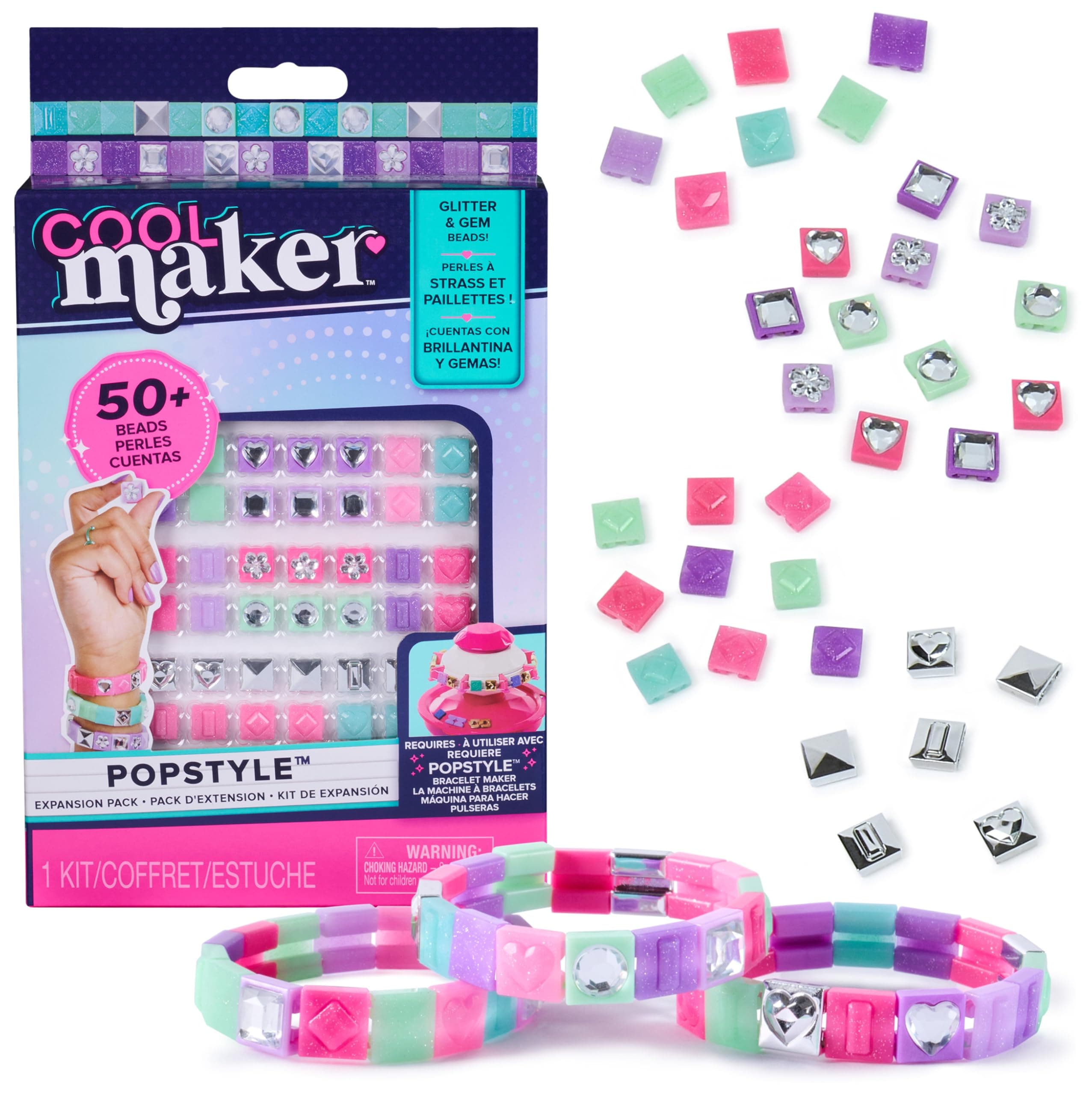 Cool Maker, PopStyle Expansion Pack, Bracelet Making Kit, 3 Pieces Over 50 Gemstone Beads (Packaging May Vary), Arts & Crafts Kids Toys Ages 7+