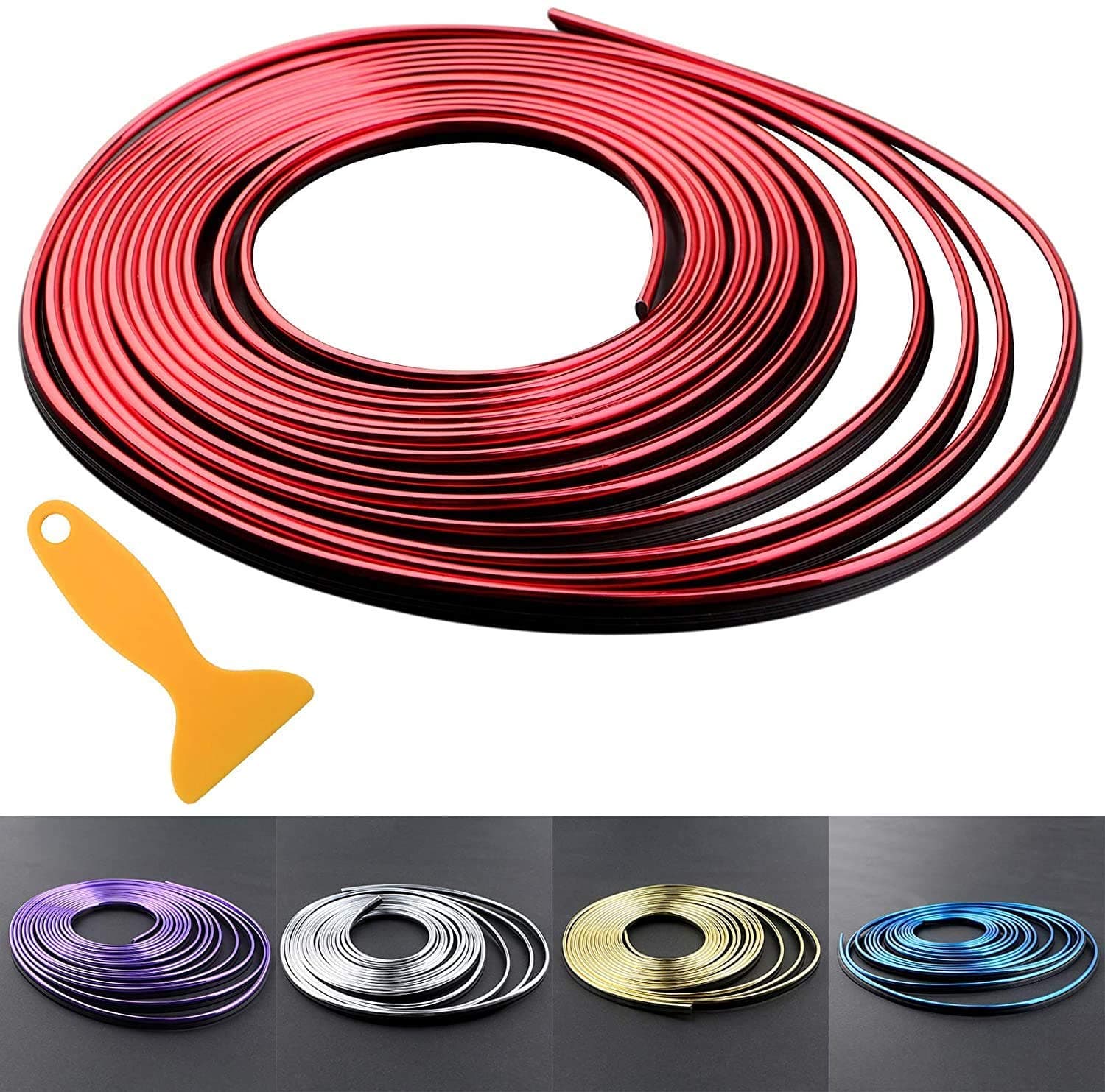 SEMAPHORE Car Interior Moulding Trim,3D DIY 5 Meter Flexible Interior Exterior Decoration Moulding Trims Strips line Stickers Red for Skodda Fabia
