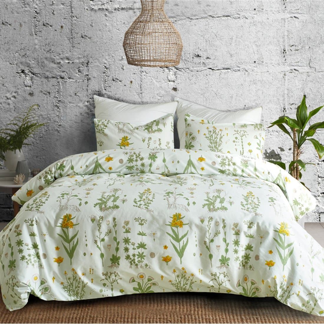 3 PCS Botanical Duvet Cover Set, Modern Flowers Printed Boho Comforter Cover Bedding Sets with Zipper Ties