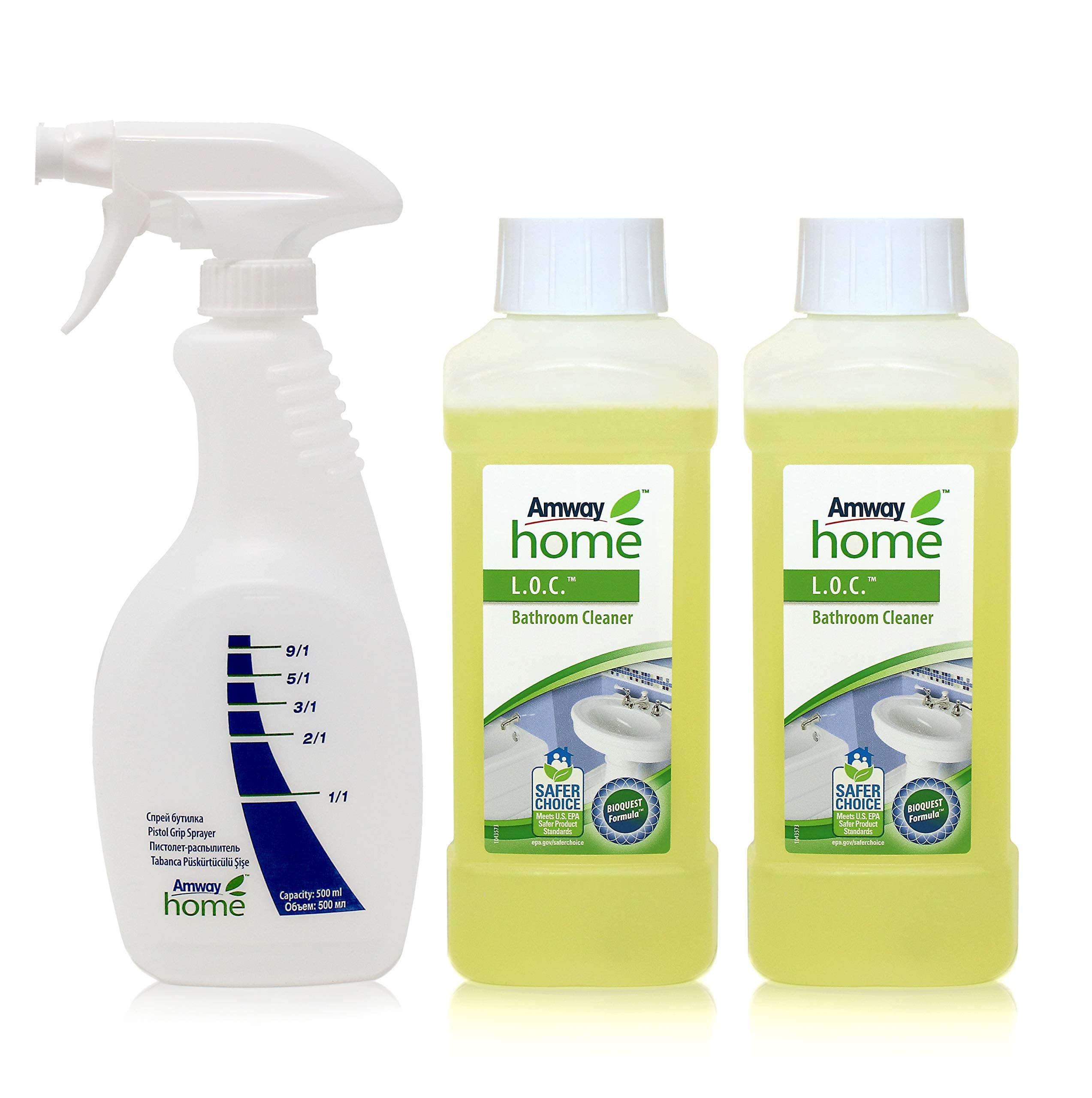 L.O.C. Bathroom Cleaner Pack 3-500 ml + Bottle with Spray Gun Its concentrated formula dissolves soap marks effortlessly, and makes it shine quickly.