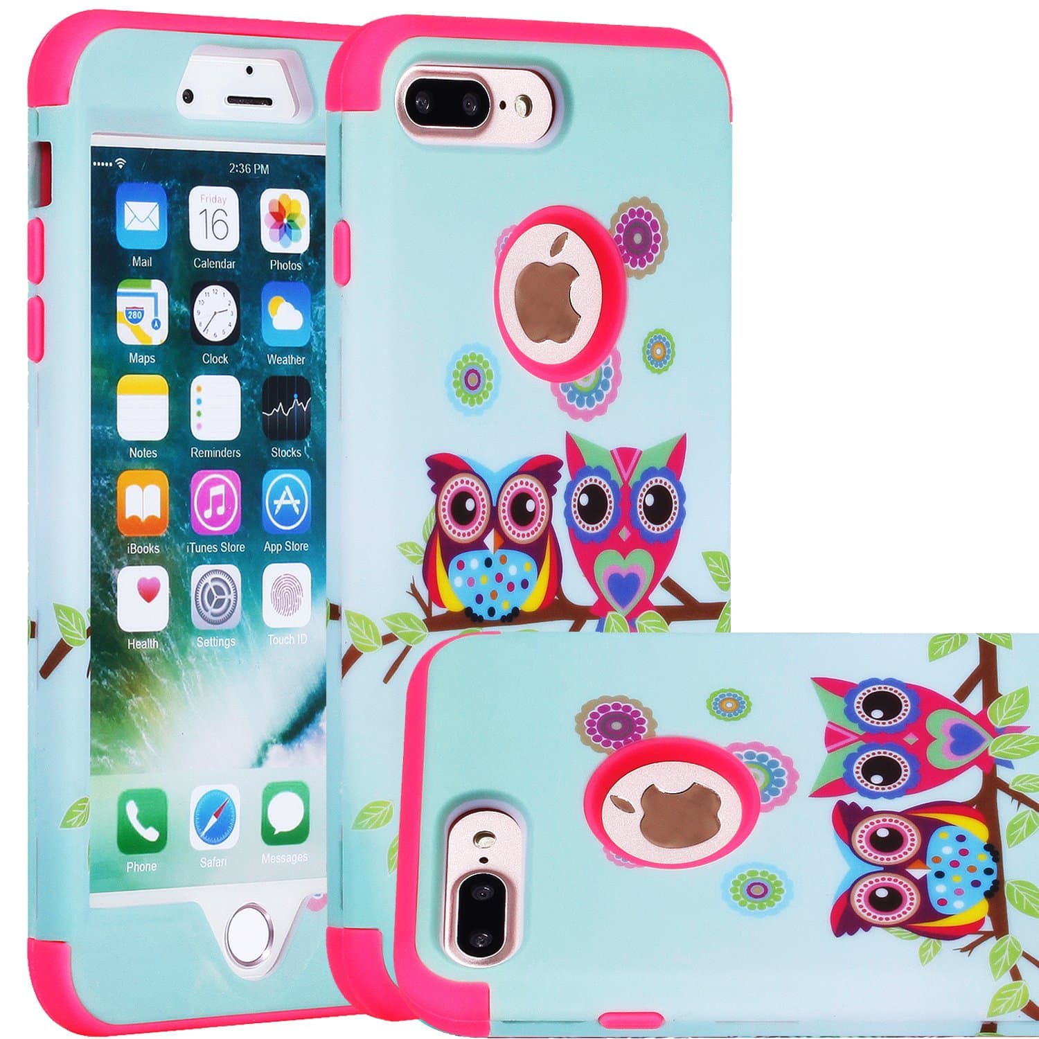 iPhone 7 Plus Case, SAVYOU Owl Cell Phone Case Defender Shield Style Case Shock Drop Protection Armor Case for Apple iPhone 7 Plus 5.5 inch 2016 Sunshine/Pink