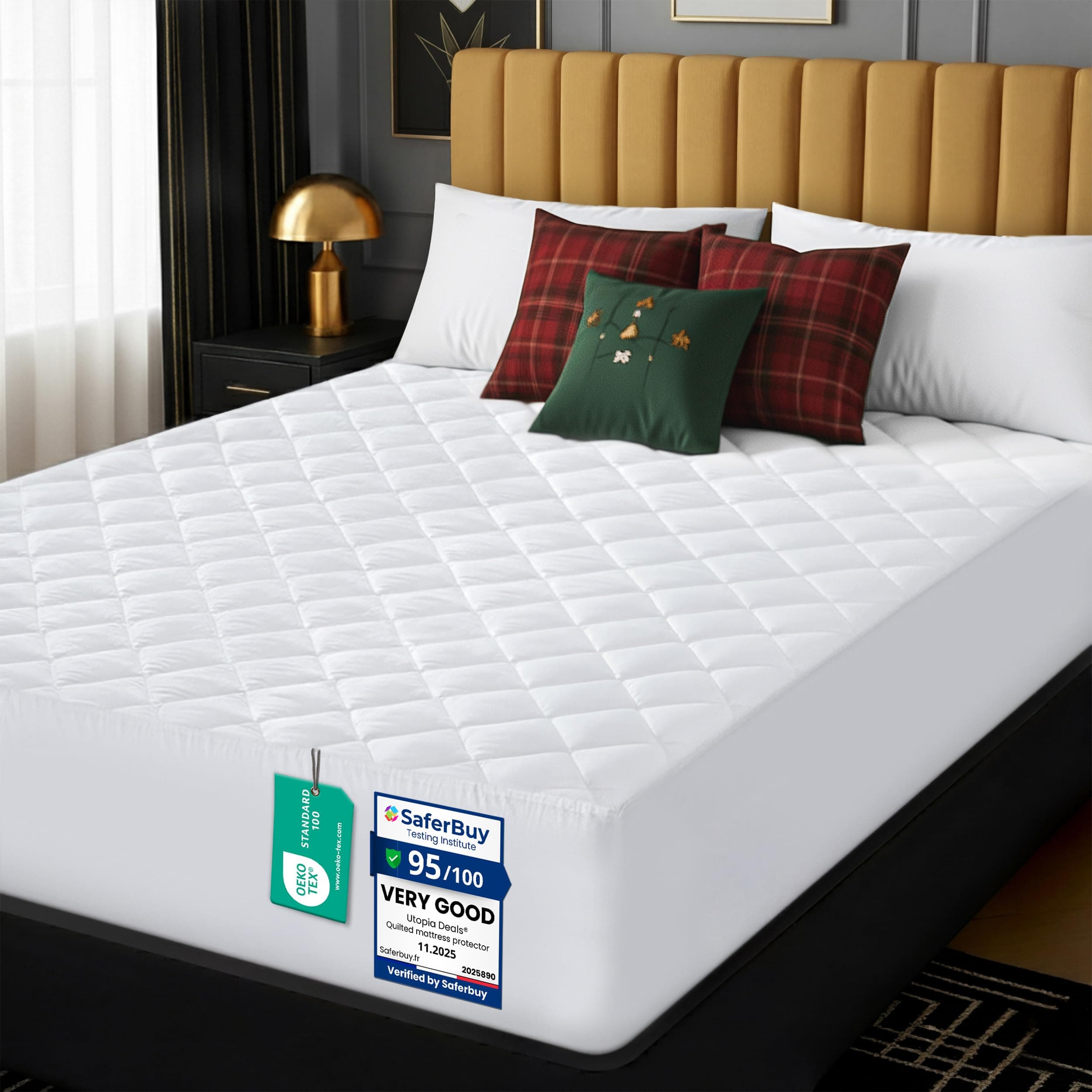 Utopia Bedding Quilted Mattress Topper King Bed, Mattress Protector, Cover Quilted Pad Soft Breathable, Deep Fitted Elastic, European King 160 x 200 + 30 cm, White