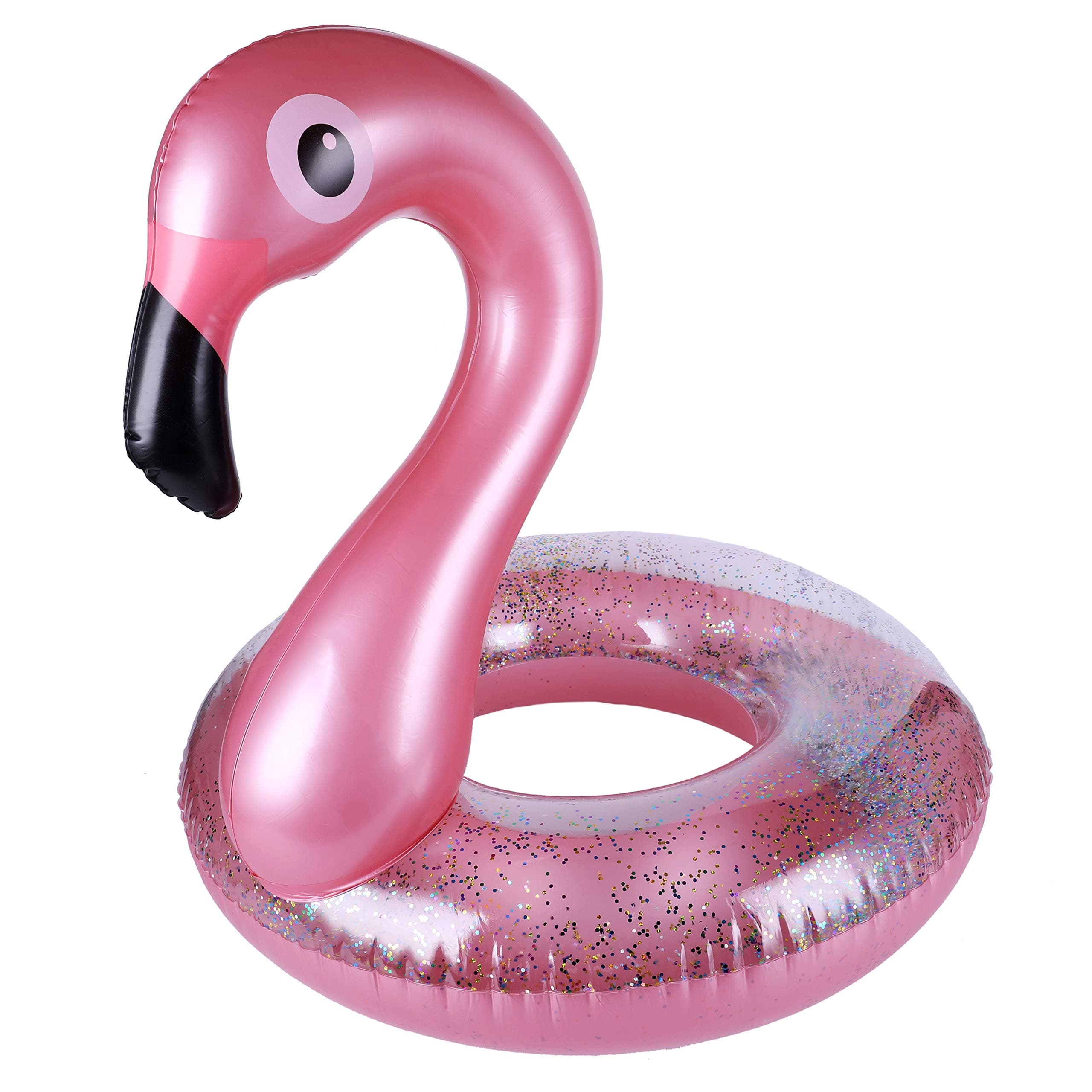 Giant Inflatable Flamingos Pool Float with Glitter Inside, Fun Beach Floaties, Swim Party Toys, Summer Pool Raft Lounger for Adults & Kids