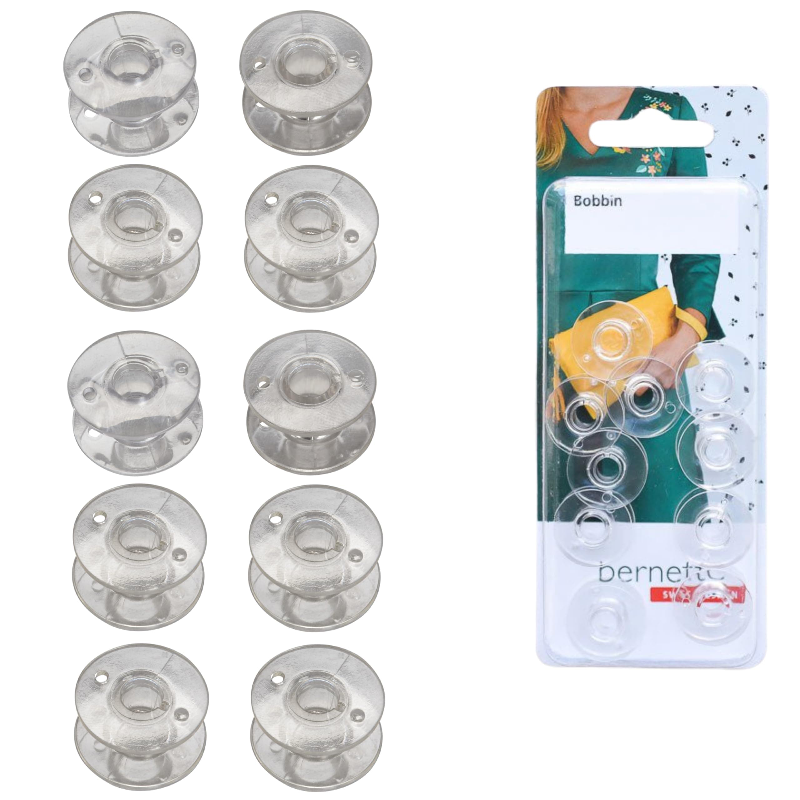 Bernette Bobbins [10 Pack] – Compatible with Bernette Sewing & Embroidery Machines B79, B77, B70, B37, B38, B05 Academy, B05 Crafter & B79 Yaya Han – Durable Plastic Bobbins for Quilting, & Sewing