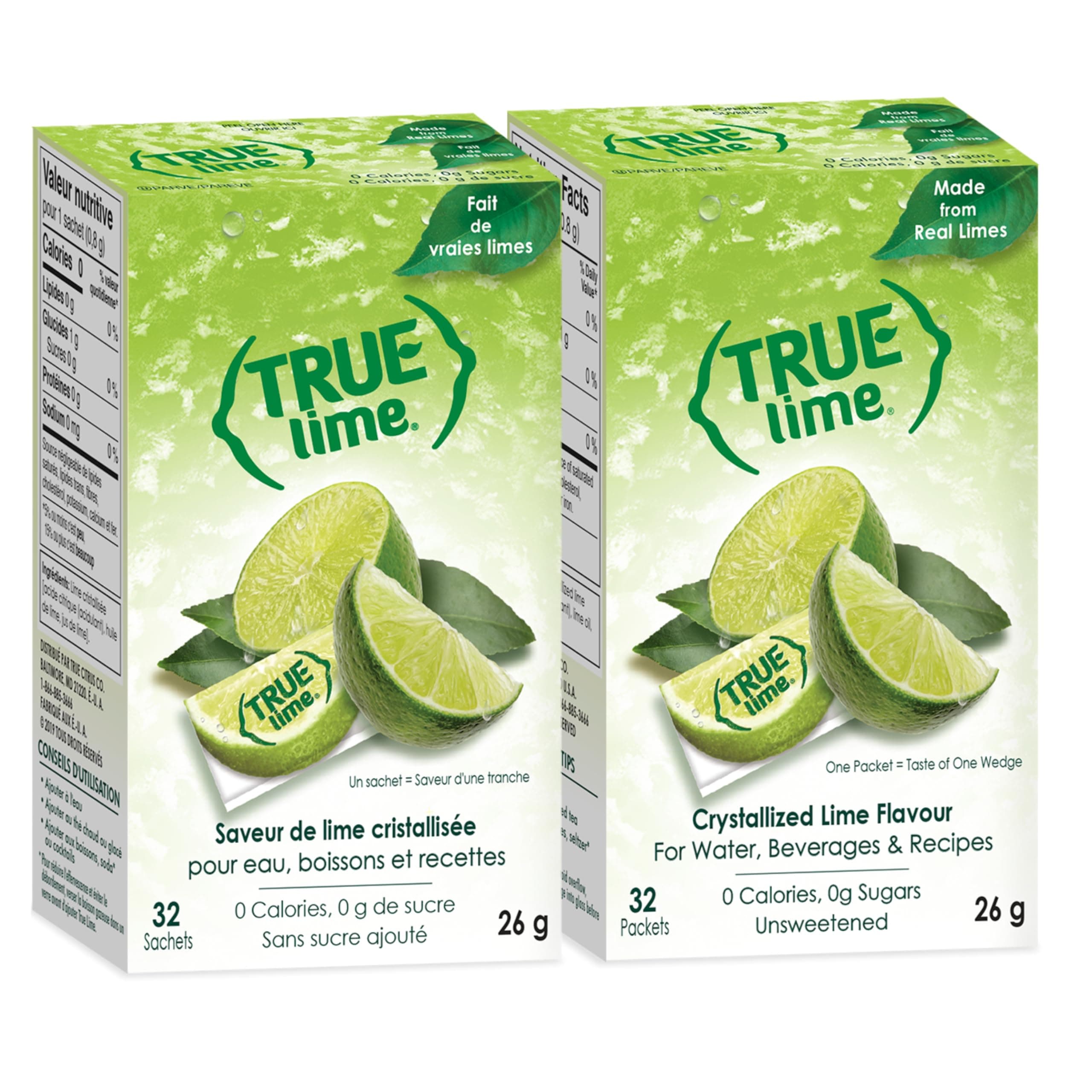 Unsweetened Crystallized Lime (Pack of 2 Boxes, Total 64 Individual Packets)