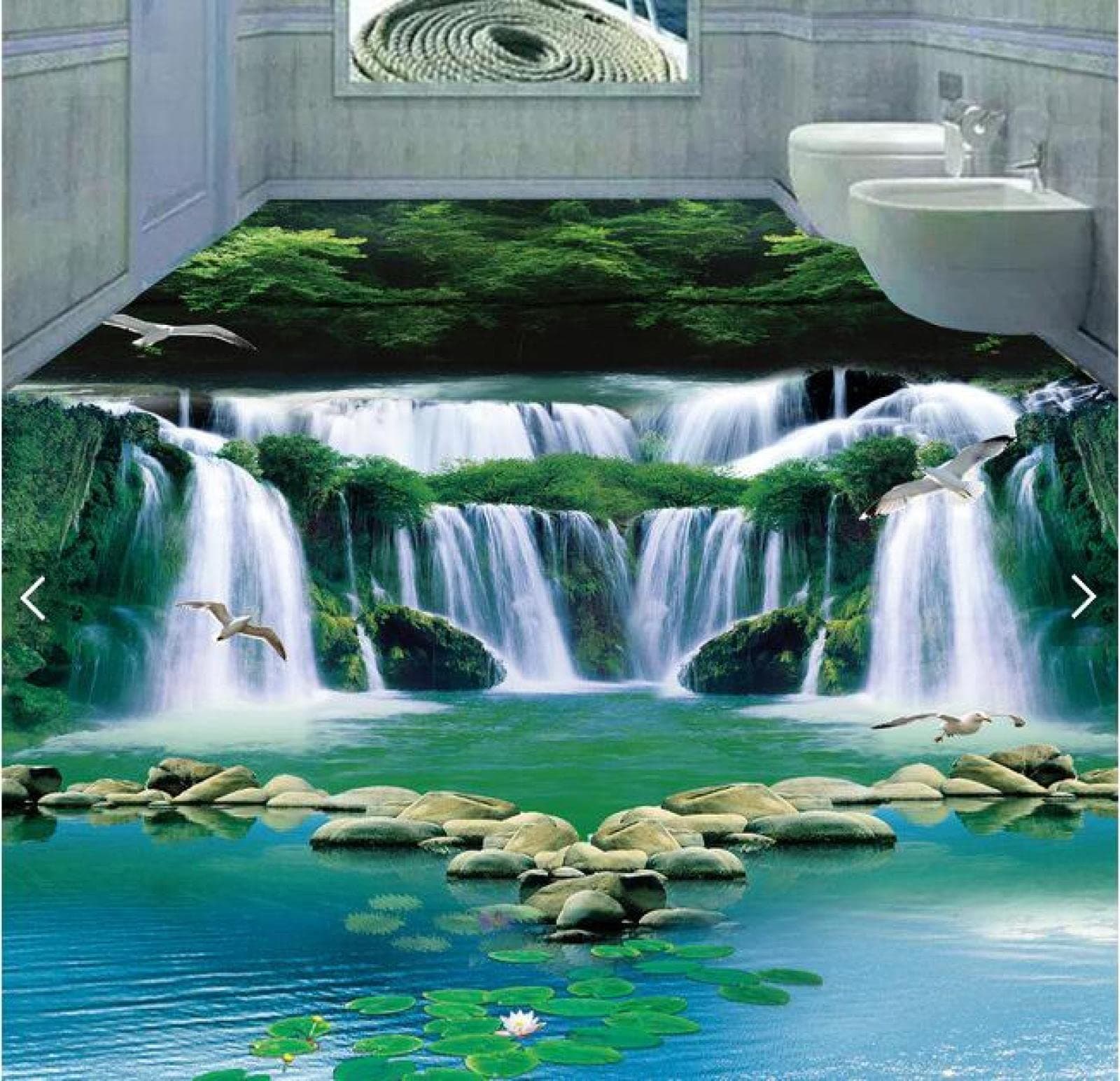 Wall Mural Wallpaper 47 x 32 inch (Width x Height) 3D PVC Flooring Custom Mural Picture 3D Dream Waterfall Water Green Forest 3D Bathroom Flooring Photo 3D Wall murals Wallpaper