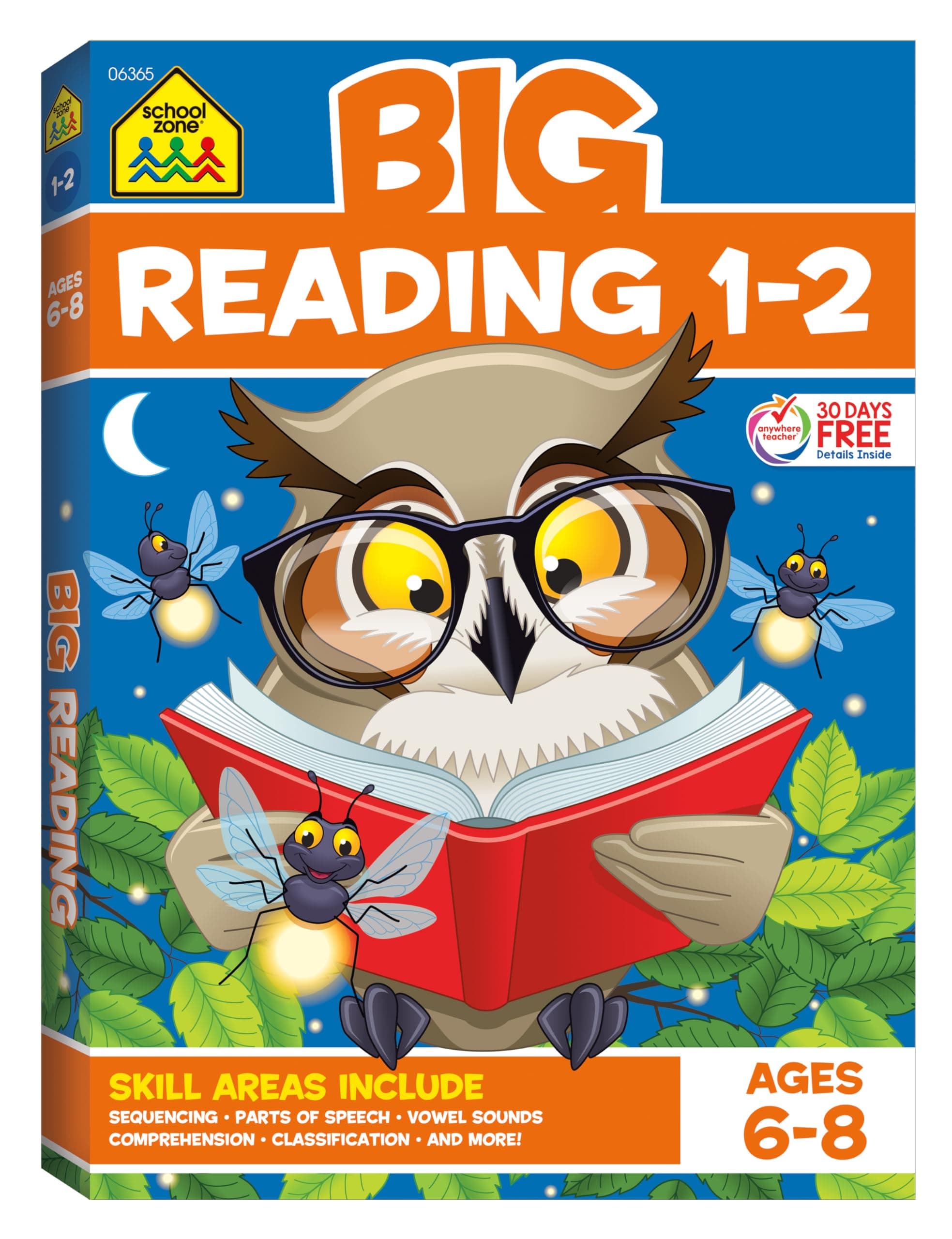 School Zone Big Reading 1-2 Workbook: 320 Pages, 1st Grade, 2nd Grade, Story Order, Parts of Speech, Comprehension, Phonics, Vowels, Ages 6-8