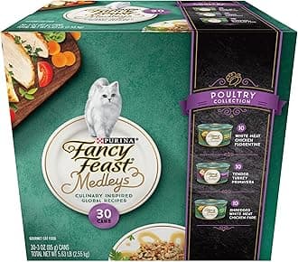 Purina Fancy Feast Wet Cat Food Variety Pack, Medleys Poultry Collection with Garden Greens in Sauce - (30) 3 oz. cans