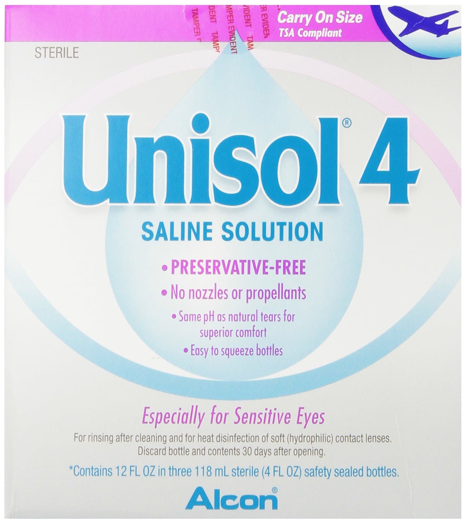 Unisol 4 Preservative Free Saline Solution, 12 Fluid Ounce Total (1 Package)
