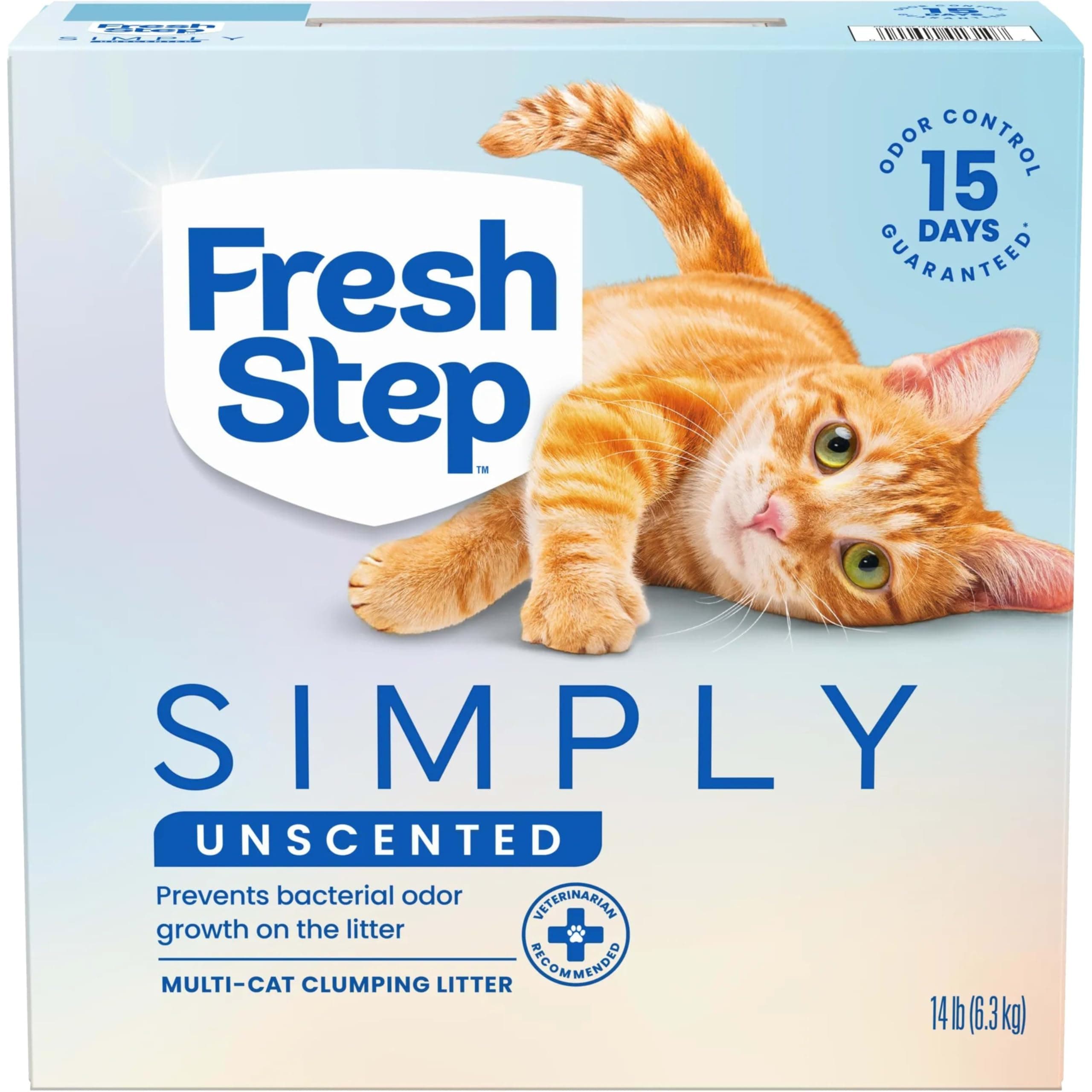 Simply Unscented Clumping Litter, Fresh Step Unscented Cat Litter With Activated Charcoal Technology, 14 lb. Box