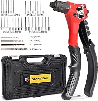 Rivet Gun, GIANTISAN Pop Rivet Tool Kit with 200 Rivets and 4 Drill Bits, Manual Hand Riveter Kit with Rugged Carrying Case