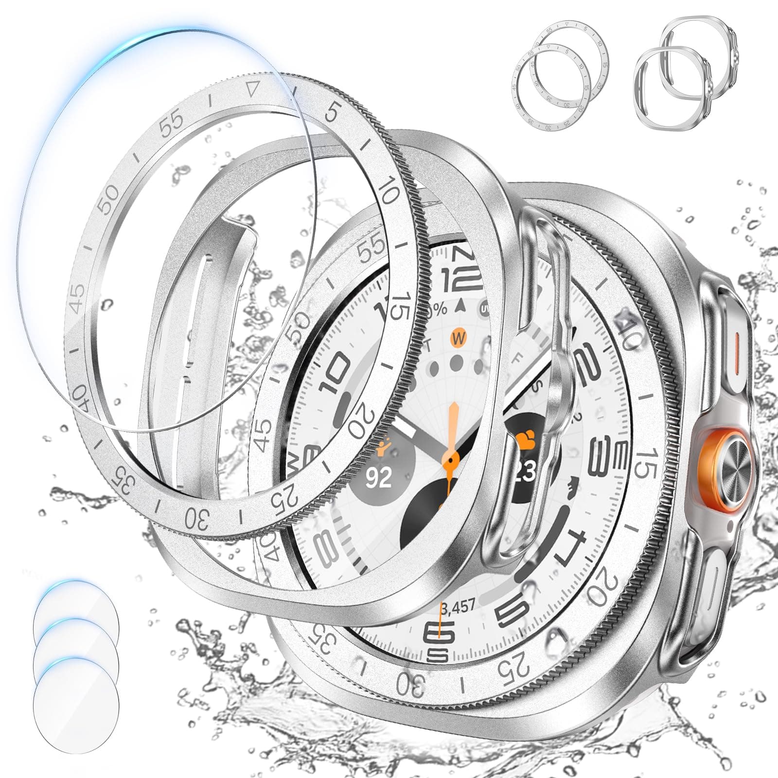 [2+2+3 Pack] Goton 3 in 1 for Samsung Galaxy Watch Ultra 47mm Screen Protector Case, HD Tempered Glass Screen Protector Hard PC Case Bezel Ring Cover for Galaxy Watch 7 2024 8 Ultra 2025