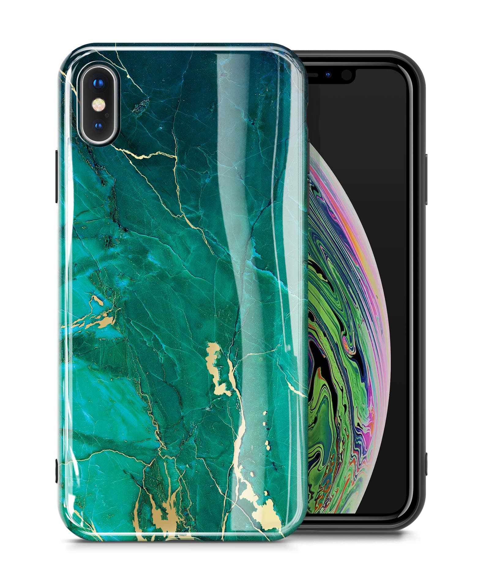 GVIEWIN Marble Compatible with iPhone Xs Case/iPhone X Case, Ultra Slim Thin Glossy Soft TPU Rubber Gel Phone Case Cover Compatible iPhone X/iPhone Xs 2018, 5.8", Green/Gold