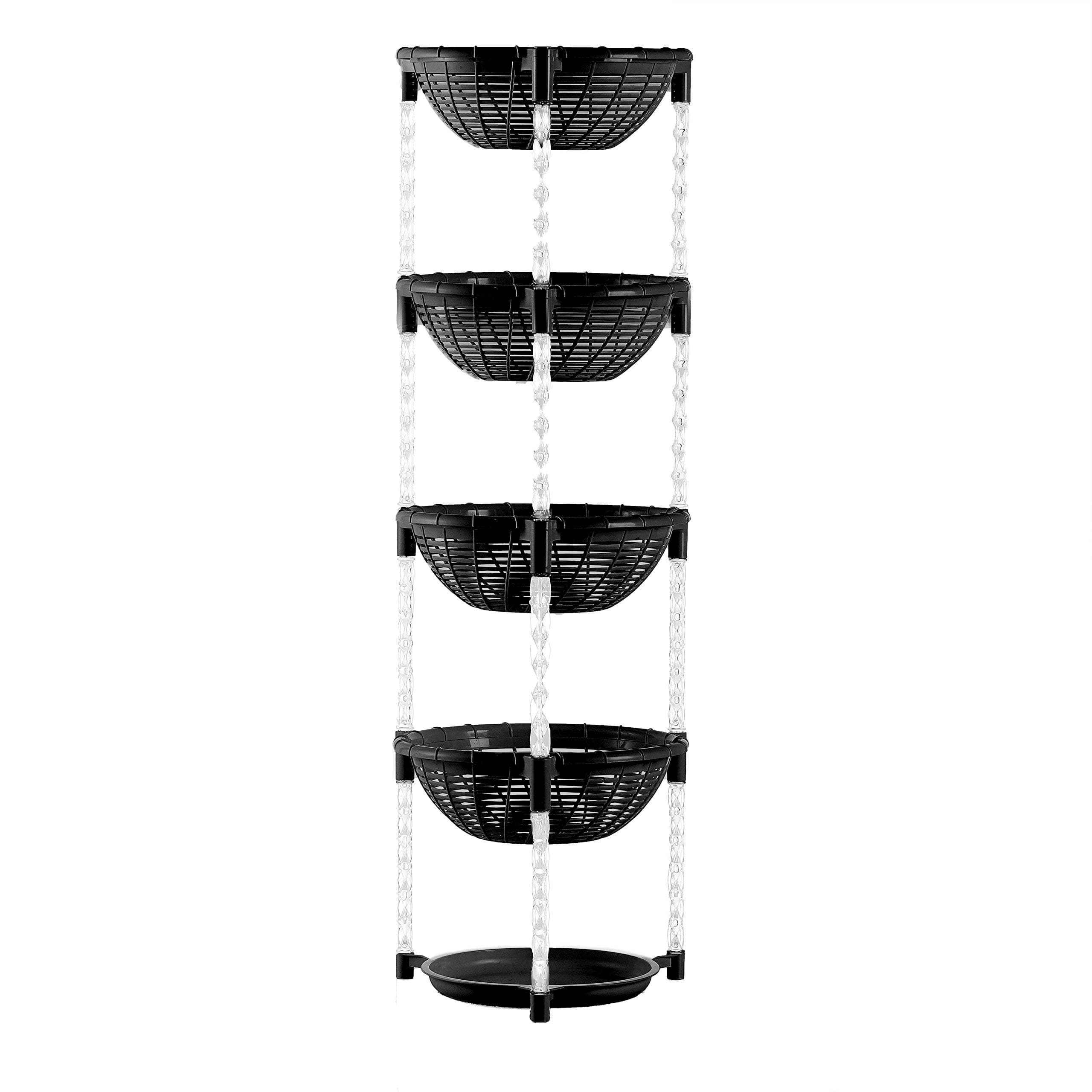 Uncluttered Designs Stacking Basket Bins (4 Tier + Plate) — Display for Fruit, Potato, Onion & Produce — Crafts, Art Supplies & Housewares Organizer — Bedroom & Bathroom Organization & Storage (Black)