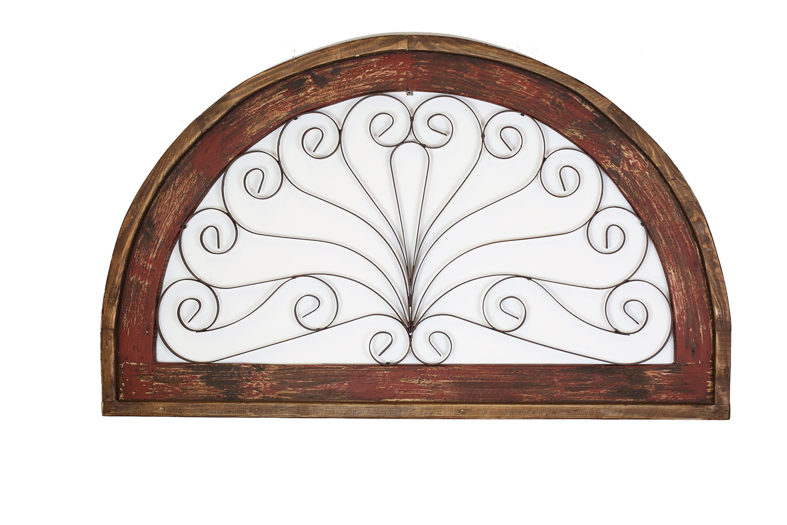 Half Moon Arch Rustic Architectural Wall Garden Window-Wood & Iron-Red